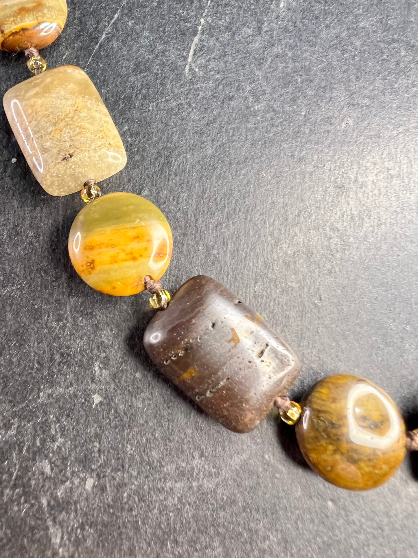 Vintage Petrified Wood Bead Necklace 20” Fossil Wood Earth Tone Jewelry