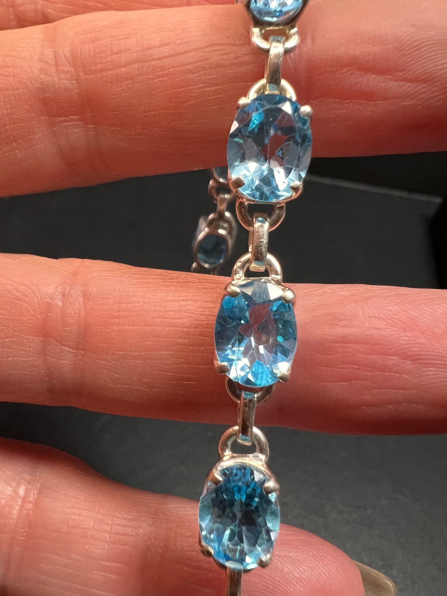 Vintage dead stock Swiss blue topaz sterling silver 8 inch bracelet