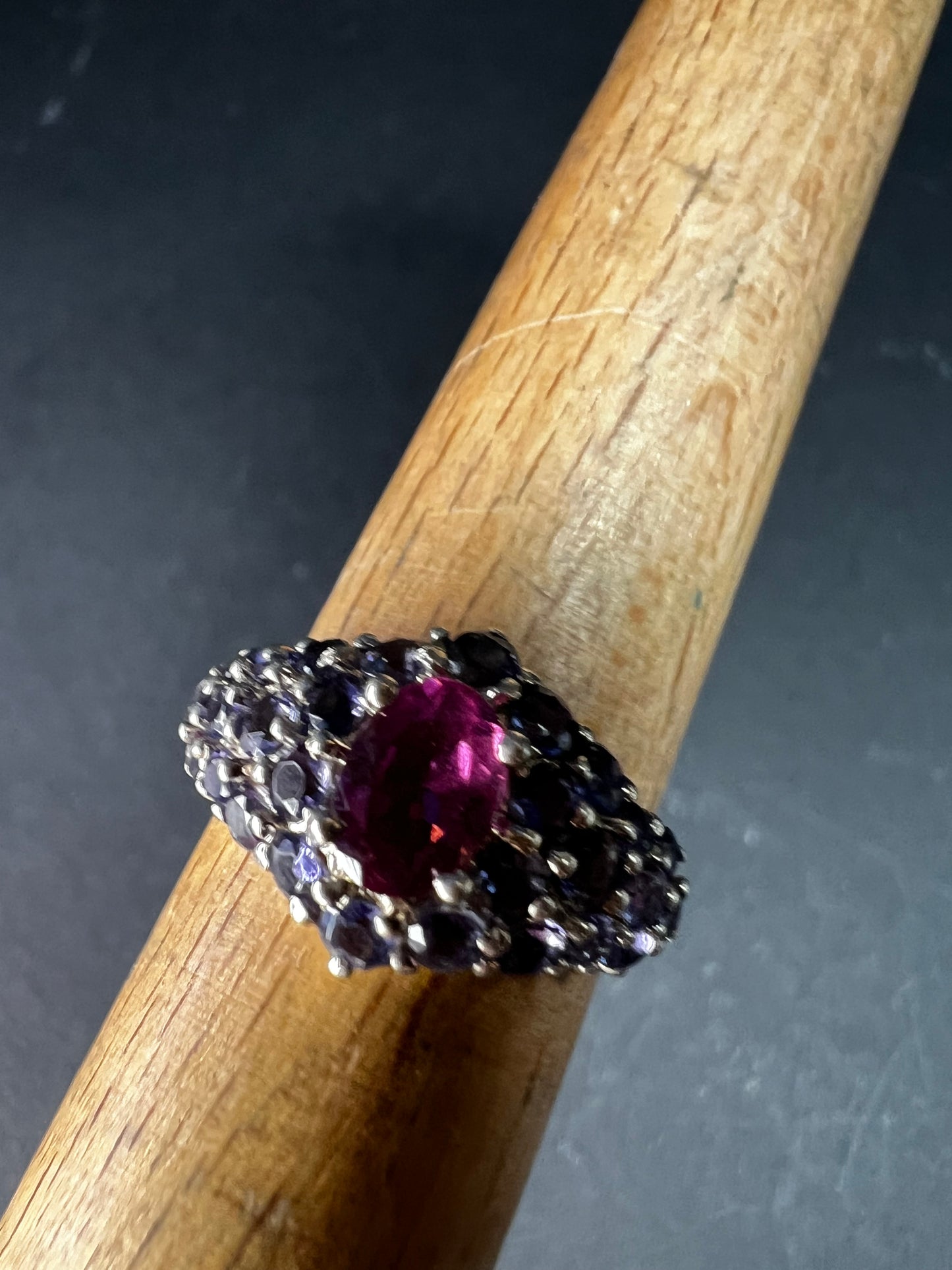 Pink Tourmaline Tanzanite Sterling Silver Cluster Ring Size 7