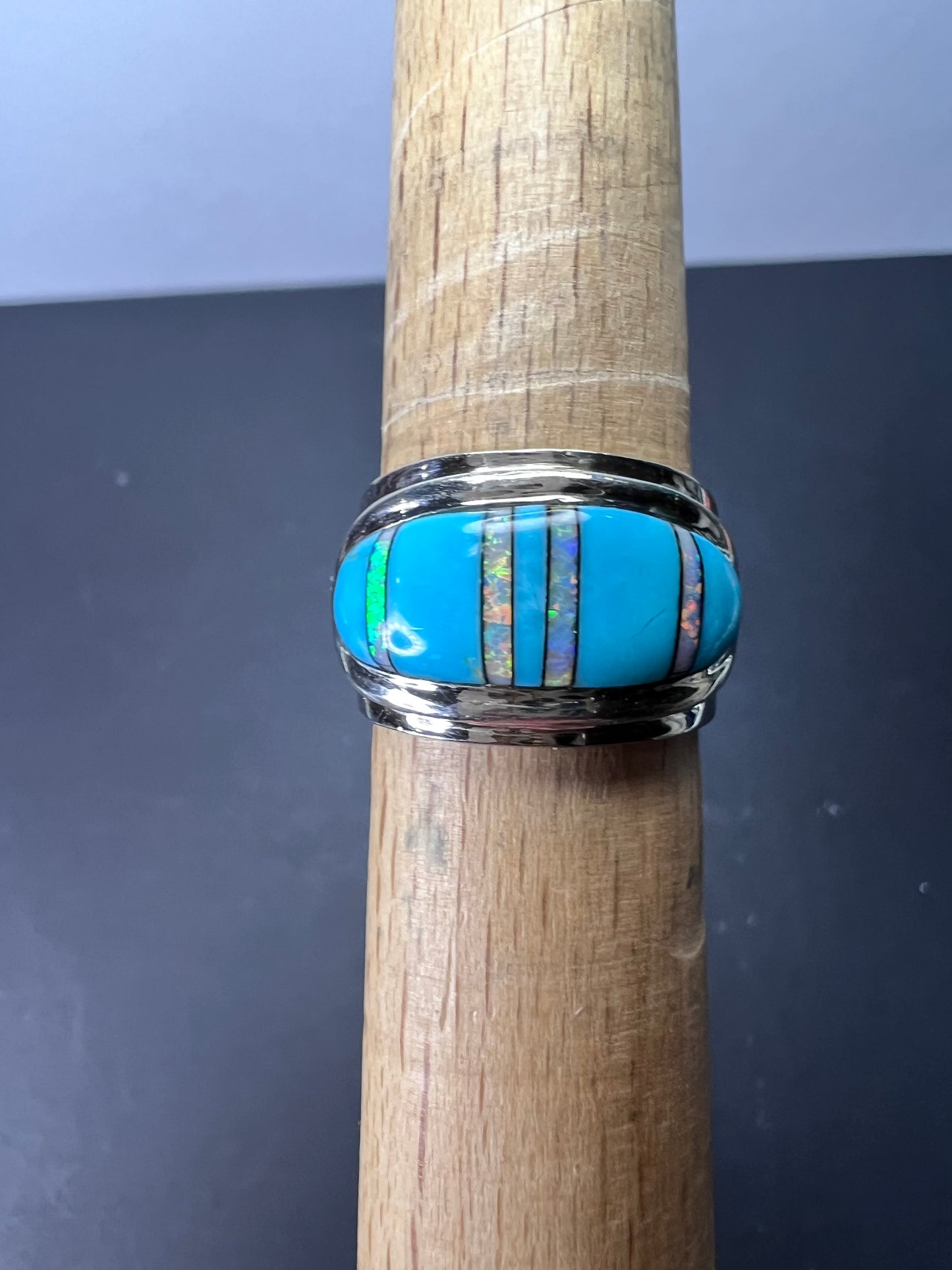 Turquoise lab opal sterling size ring size 7.5