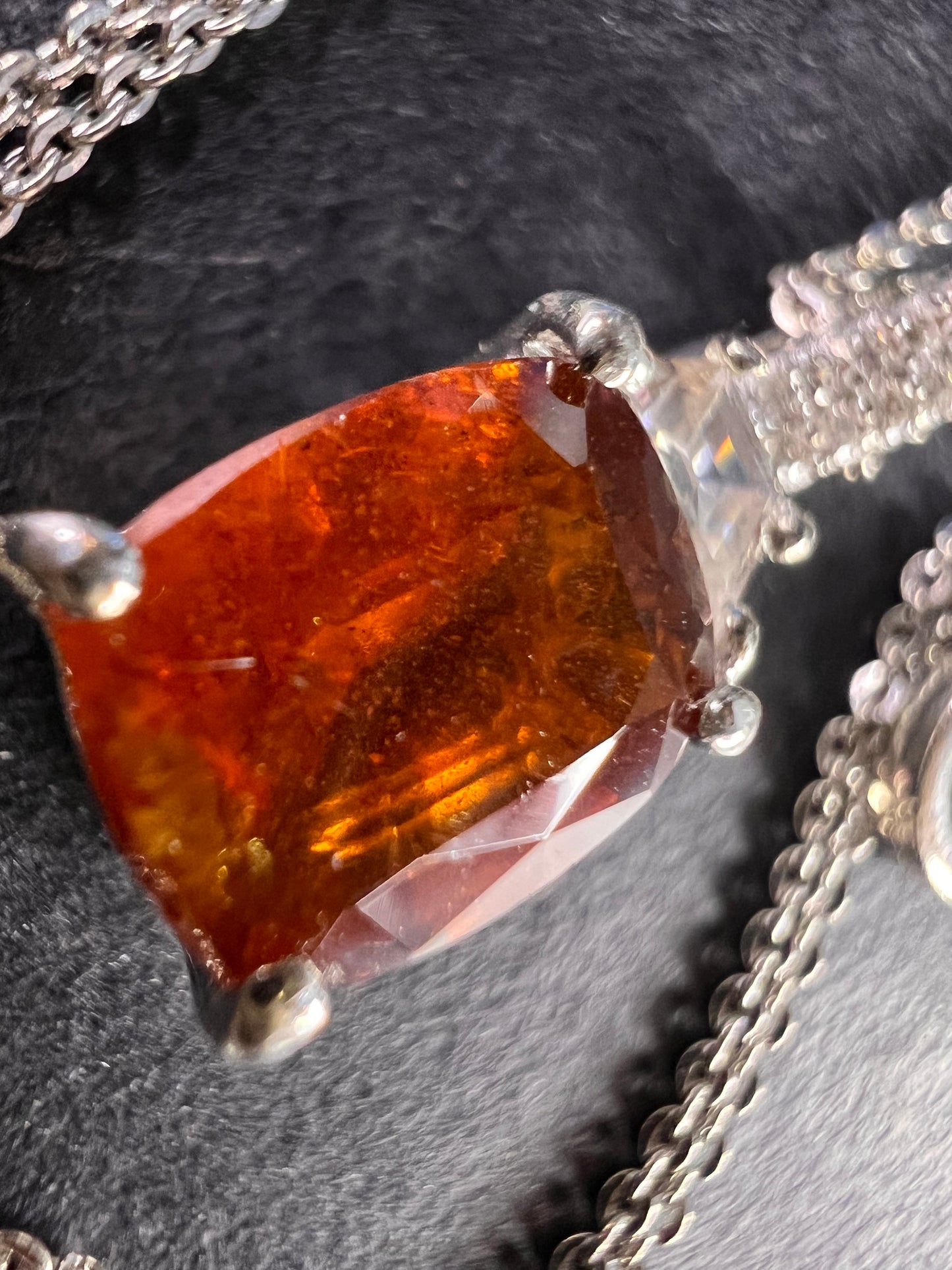 NEW tangerine kyanite and zircon pendant and chain in rhodium over sterling silver