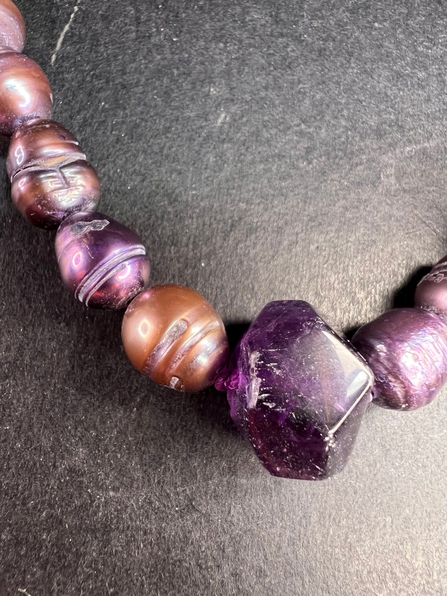 NEW purple pearls and amethyst necklace with sterling silver clasp