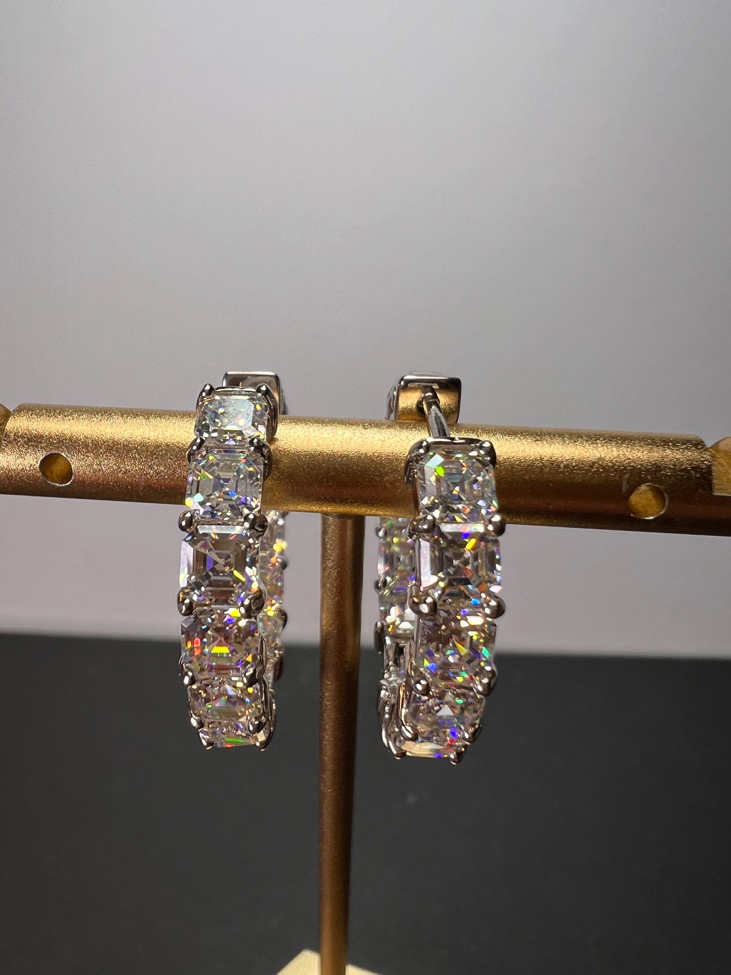 Strontium Titanate rhodium over sterling silver hoop earrings 8.80ctw