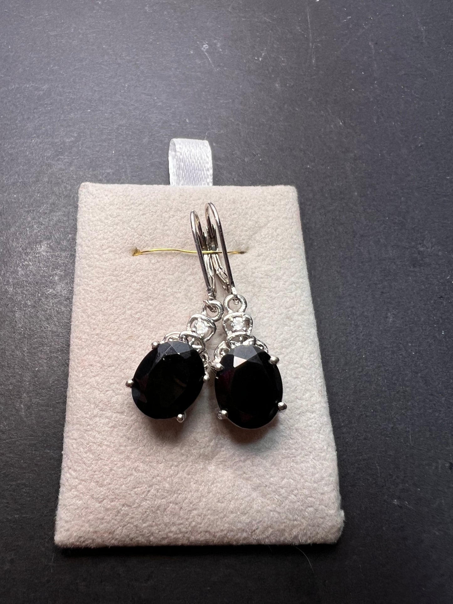 Black spinel lever back Sterling earrings