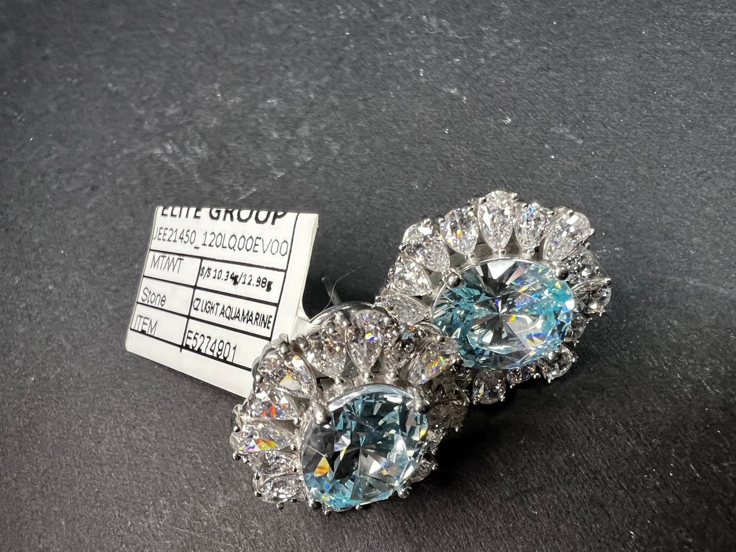 Sterling Silver Aqua CZ Halo Omega Back Earrings New w Tags