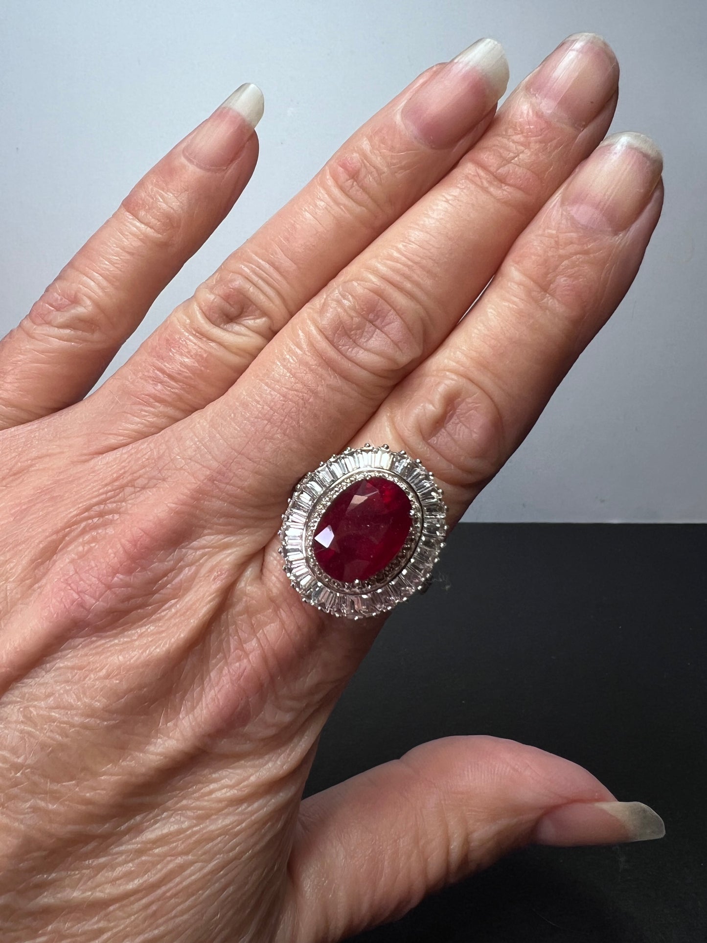 Niassa Ruby (FF) and White Zircon Ballerina Ring in Platinum Over Sterling Silver 10.00 ctw size 9