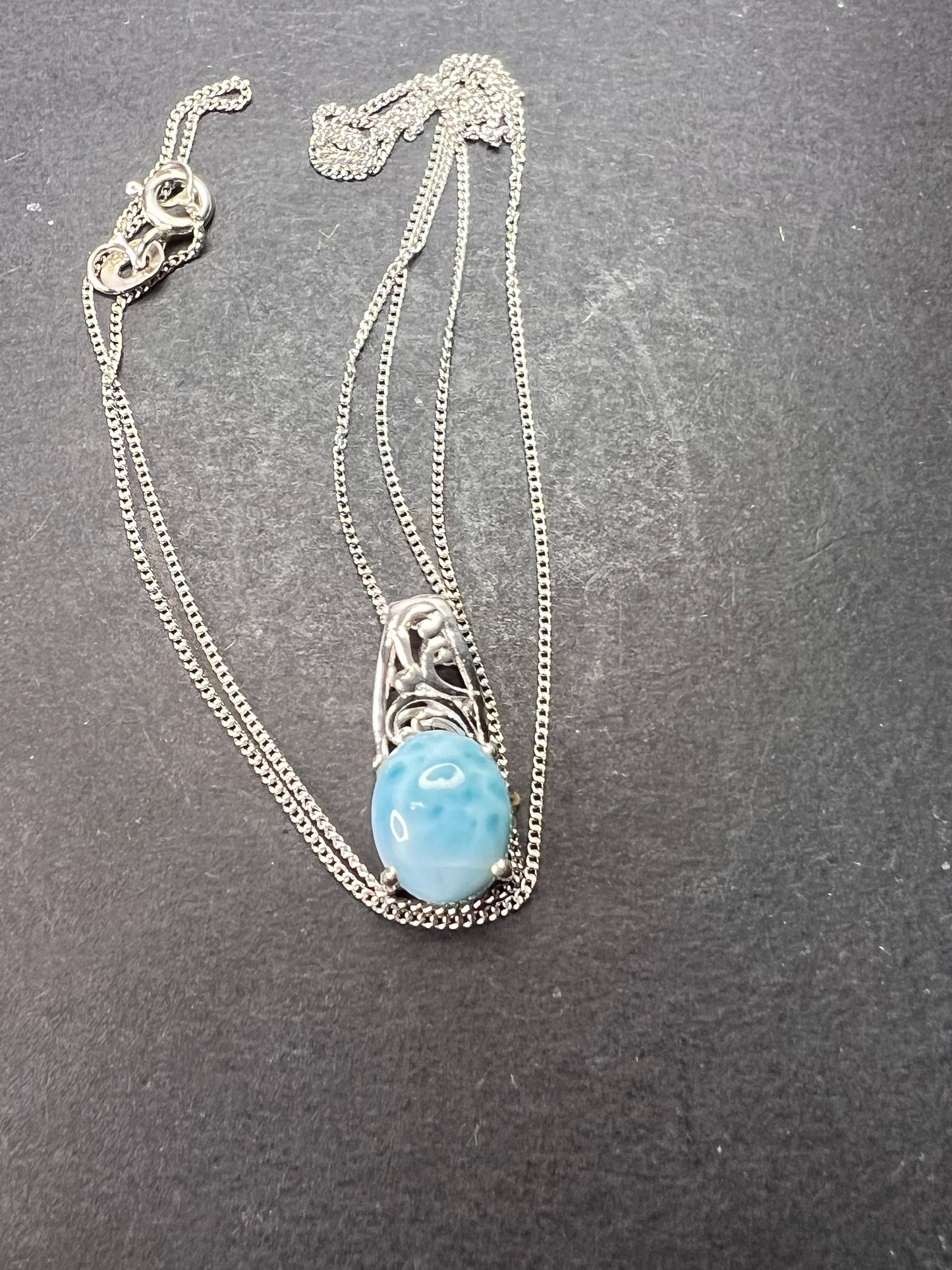 Larimar sterling silver pendant and chain necklace