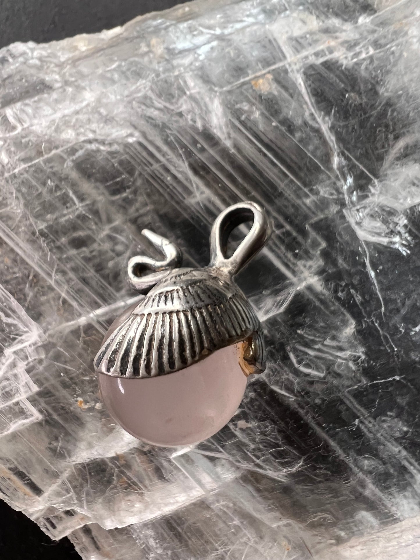 Vintage Sterling Silver Crane Bennu Rose Quartz Pendant | Dead Stock