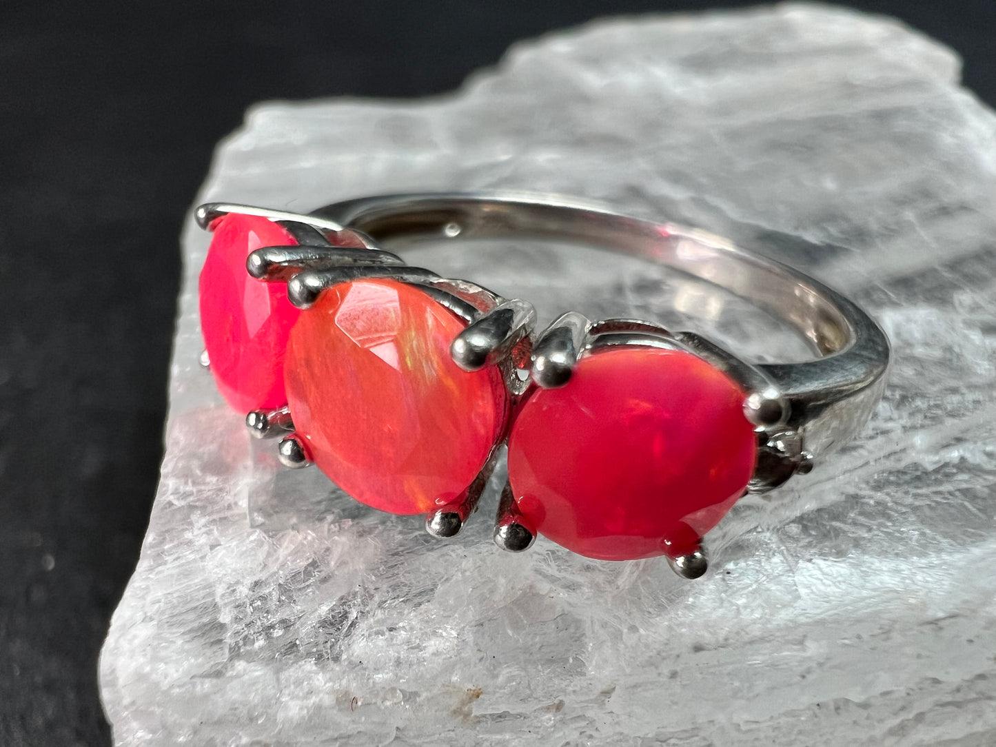 Sterling Silver Neon Pink Opal Ring Size 9 Topaz 925