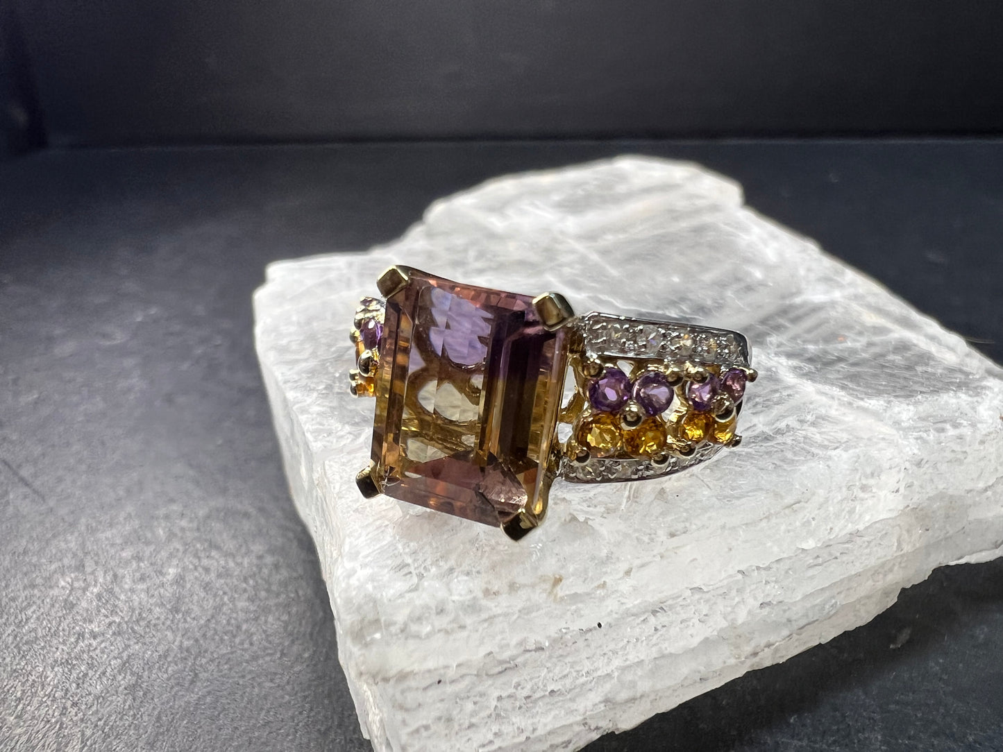 Ametrine Citrine Amethyst Ring 925 Vermeil SD Size 7