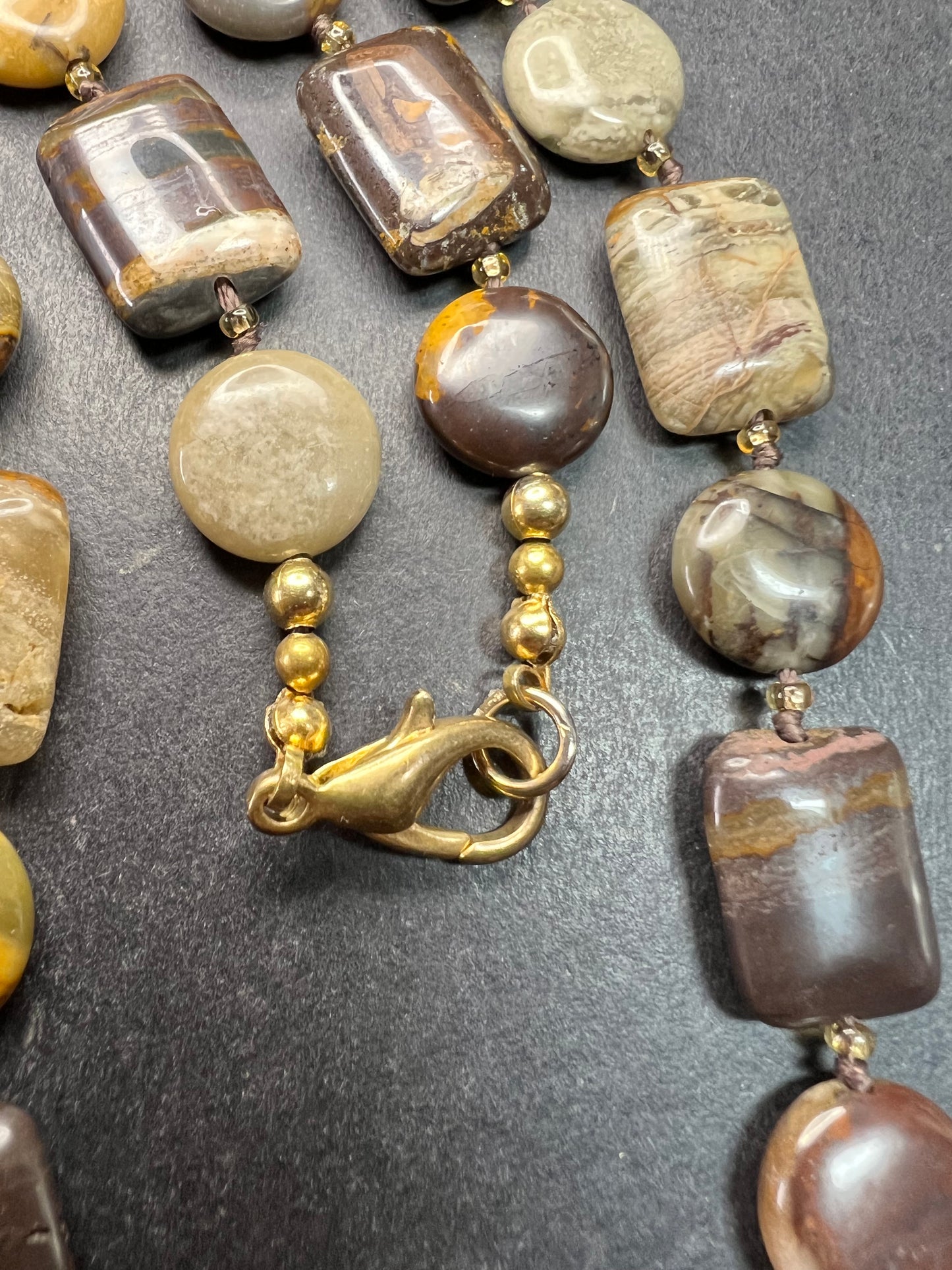 Vintage Petrified Wood Bead Necklace 20” Fossil Wood Earth Tone Jewelry