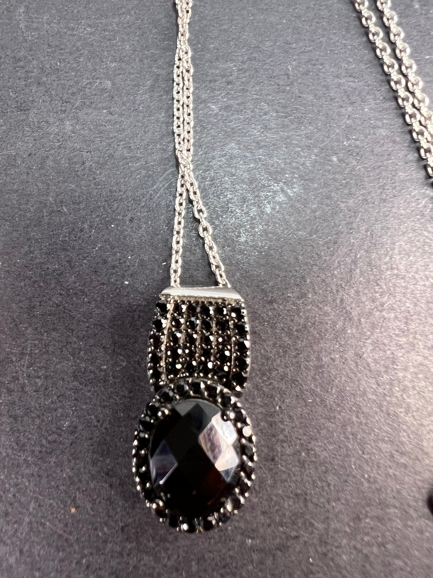 Black spinel pendant and chain necklace in rhodium over sterling silver