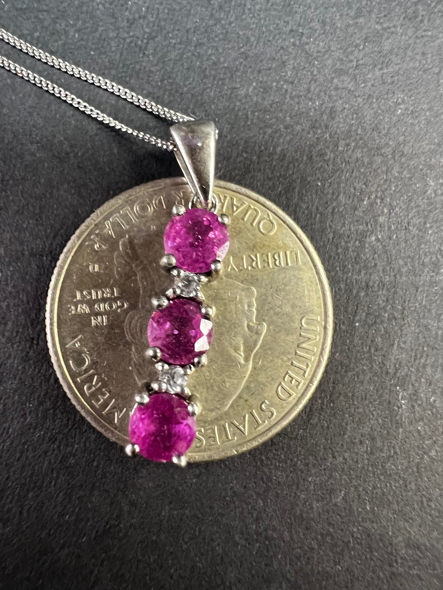 Pink Sapphire & White Topaz Sterling Silver Pendant Necklace 16-18”