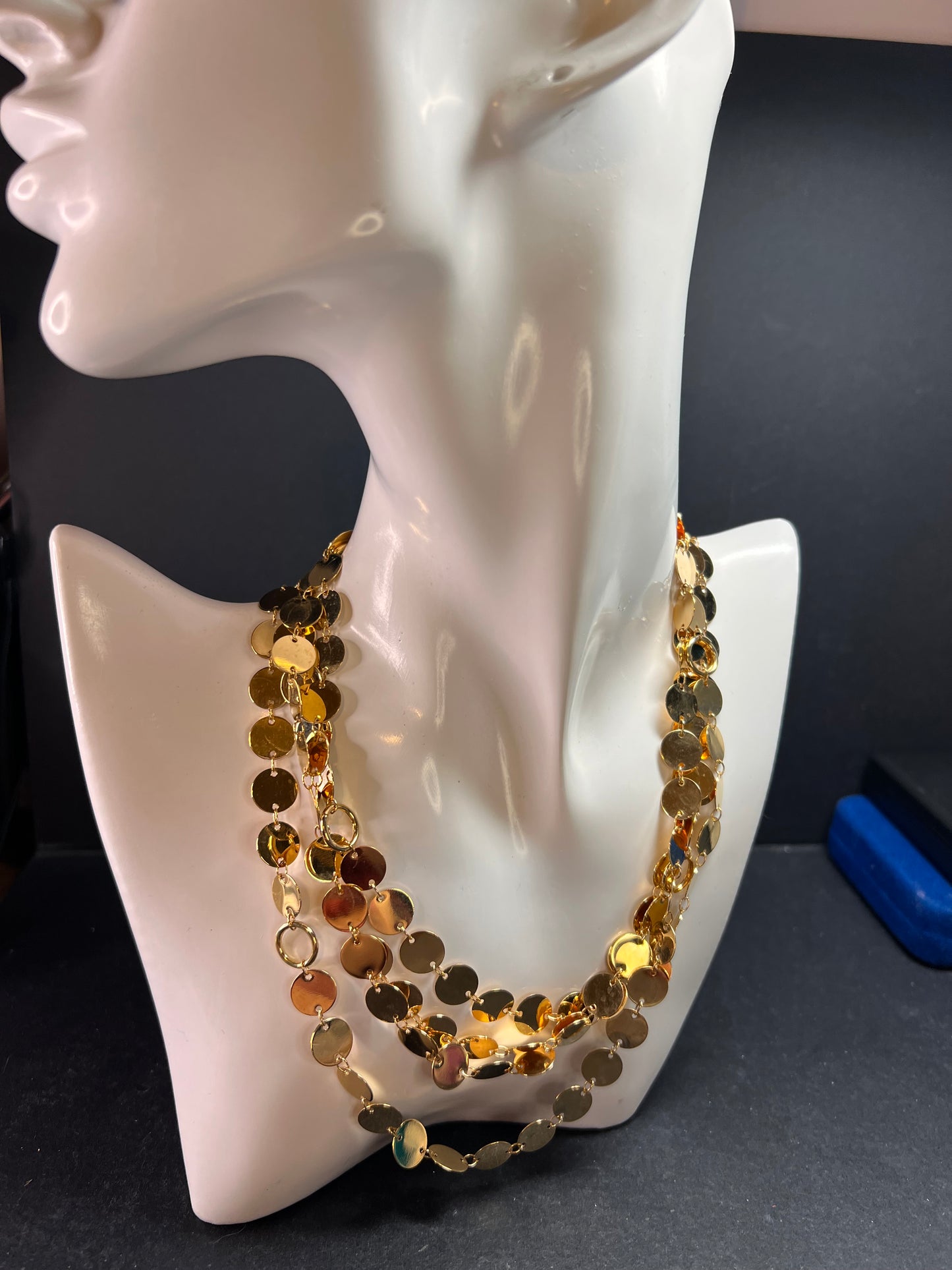 Italian 18K Gold Plated Disc Necklace 32 Inch Adjustable Layered Chain