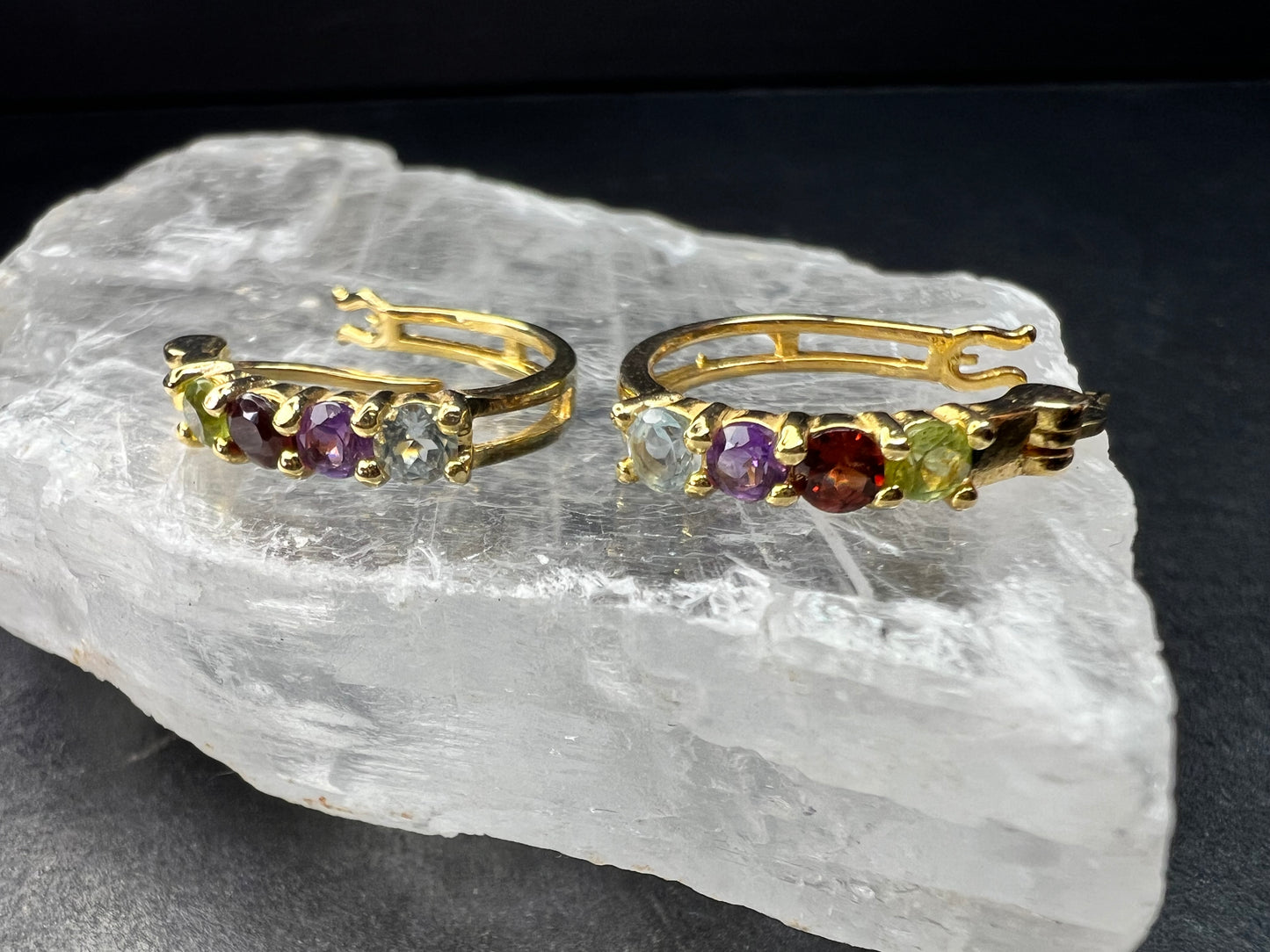 Gold Over Sterling Multi Gemstone Hoop Earrings PAJ 925