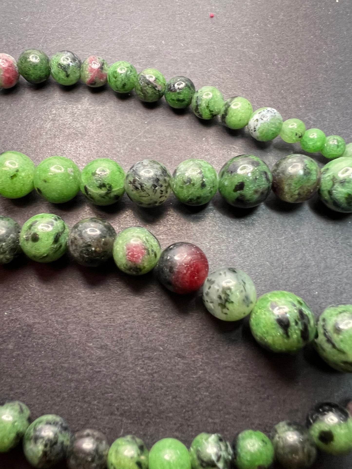 Ruby in zoisite graduated necklace with sterling silver clasp