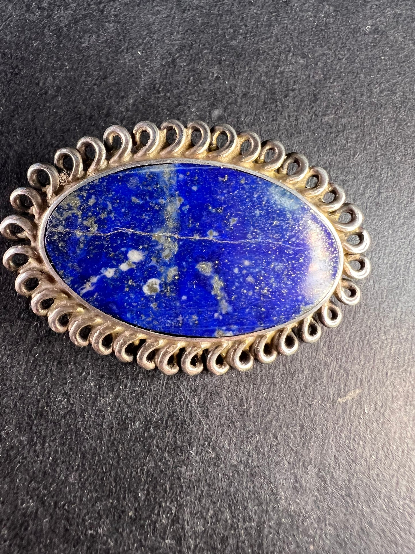 Vintage 950 silver lapis lazuli brooch pin
