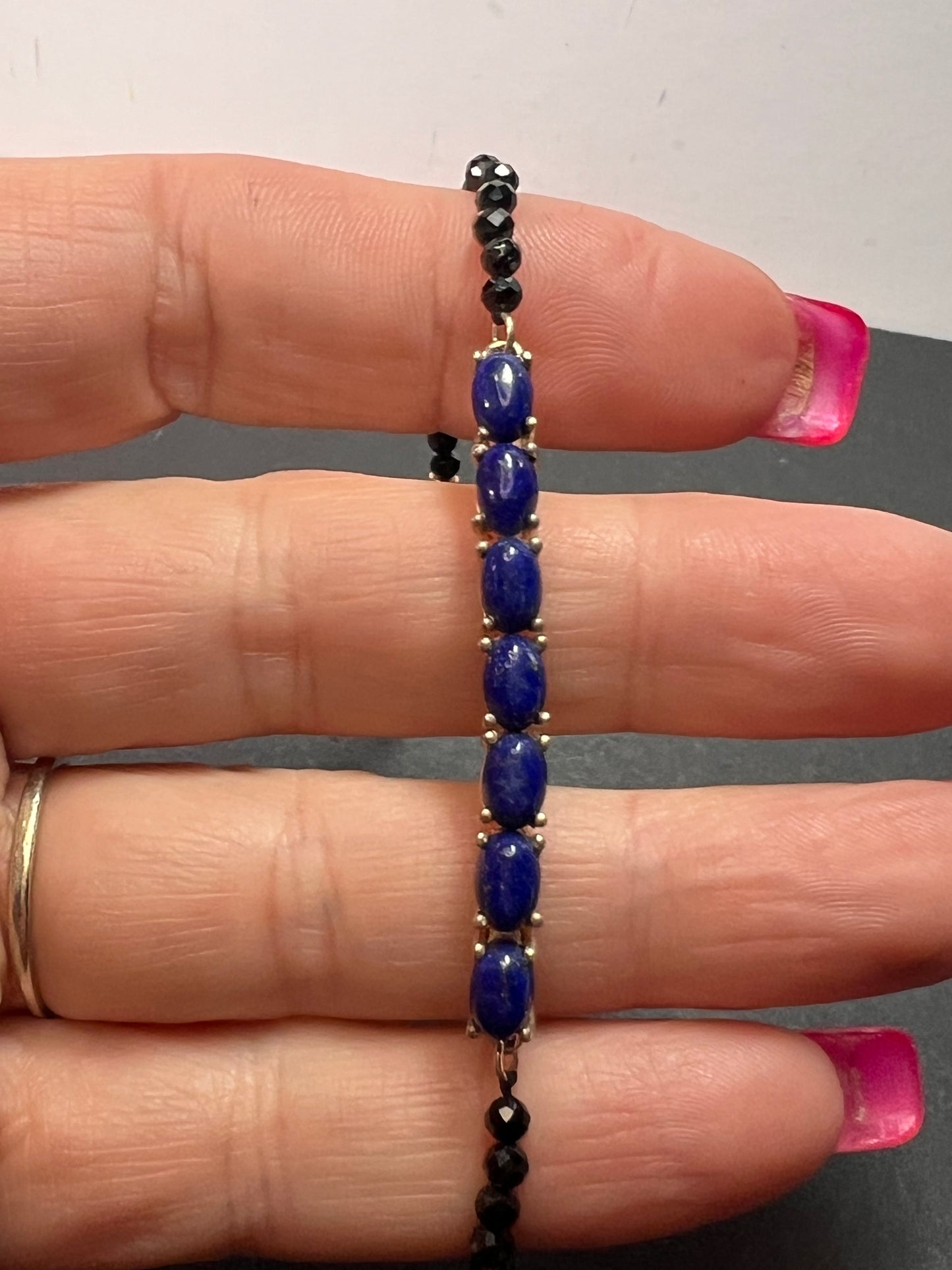 Lapis lazuli and black spinel sterling silver bracelet