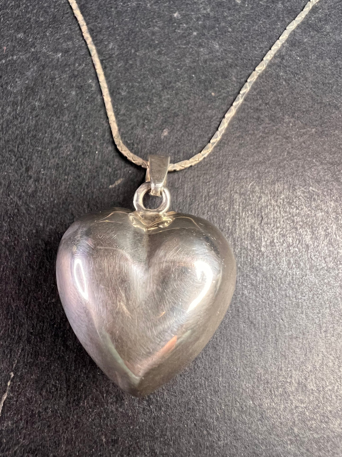 Vintage Sterling Puffy Heart Harmony Pendant on 20” Diamond-Cut Chain