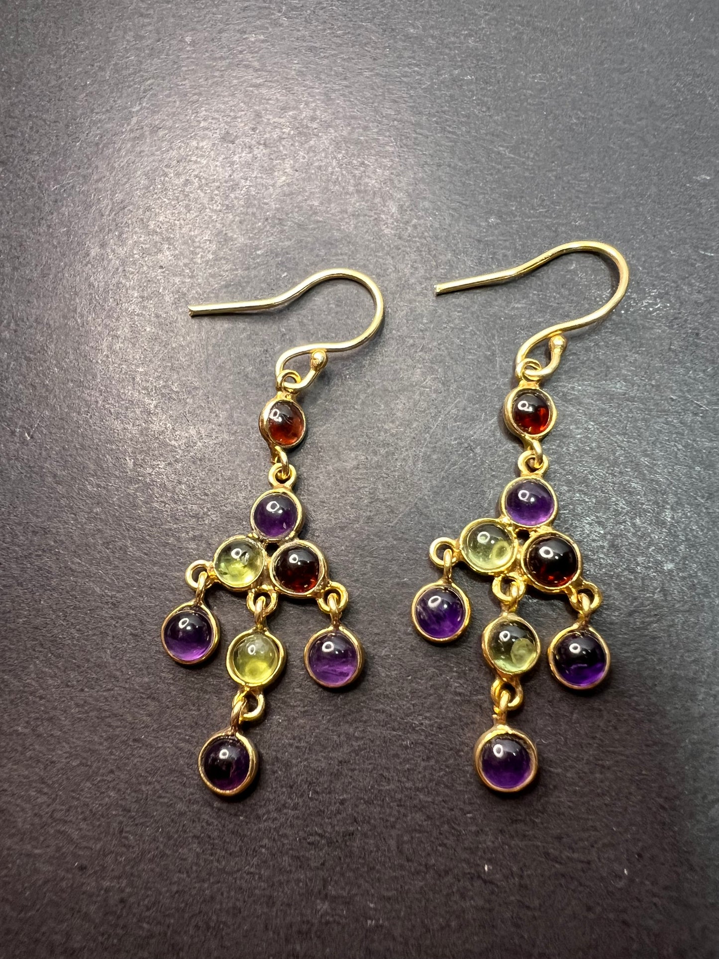 Multi gemstone chandelier earrings in gold over sterling silver