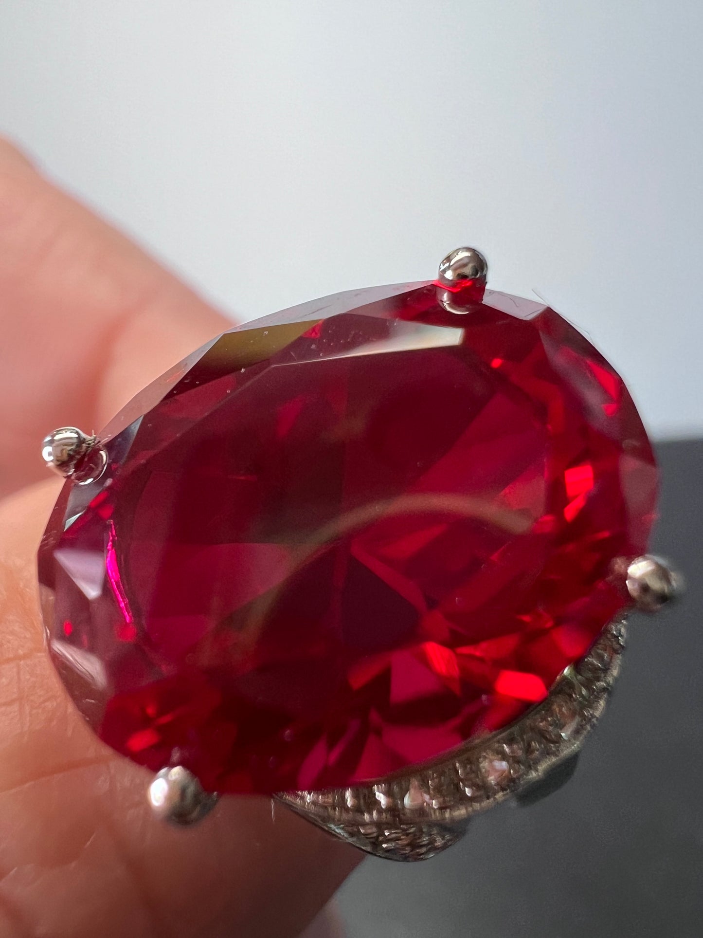 Lab created ruby cocktail ring in sterling silver size 9