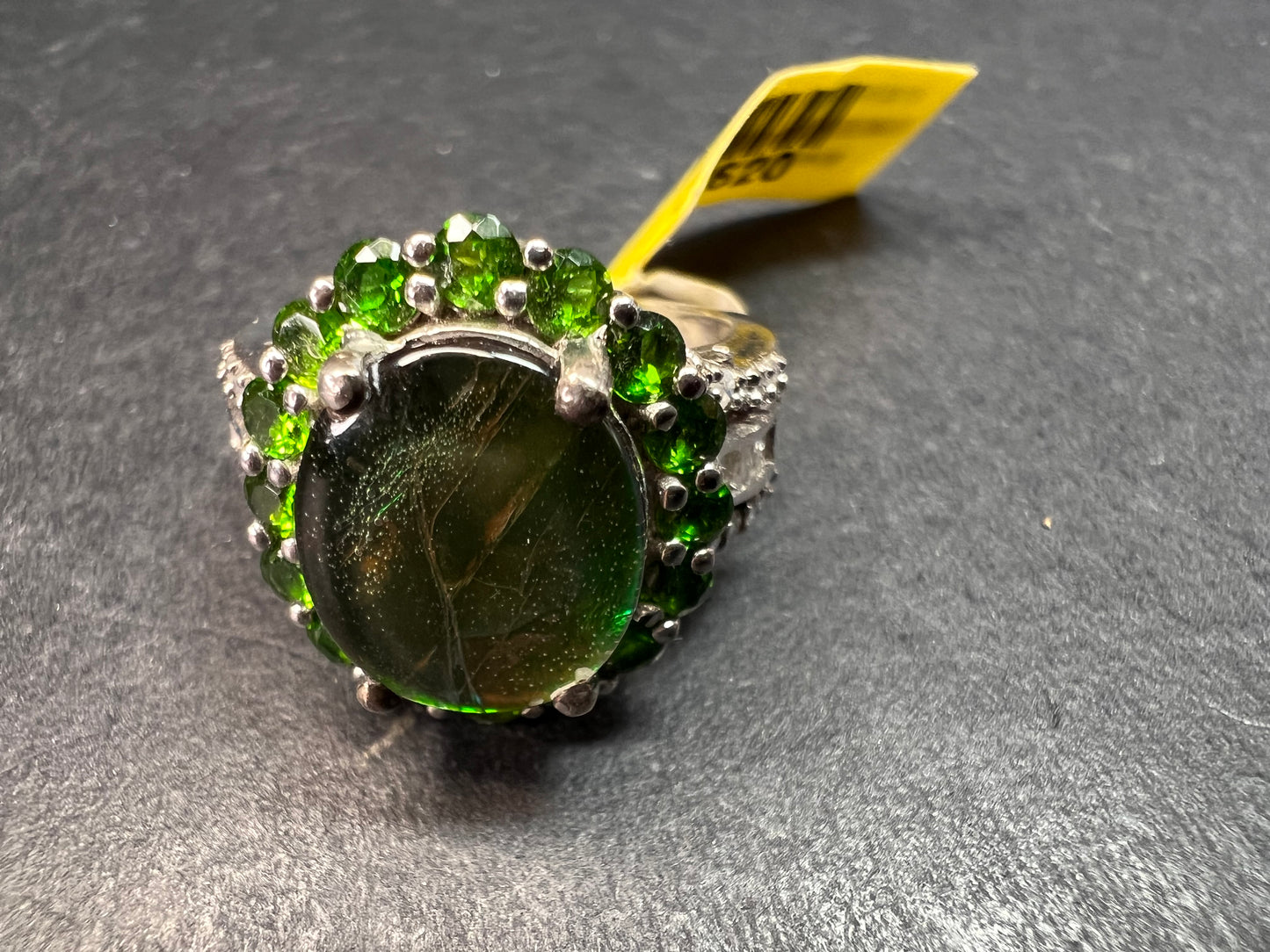 NEW with tag ammolite and diamond sterling silver ring size 7