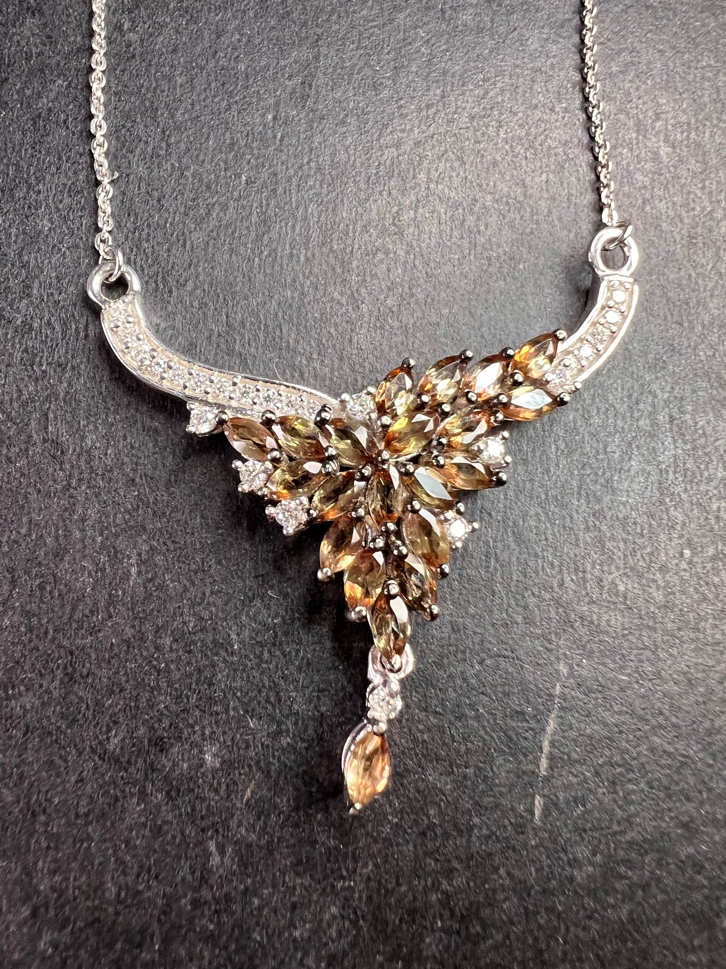 NEW Andalusite and Moissanite floral necklace in rhodium over sterling silver
