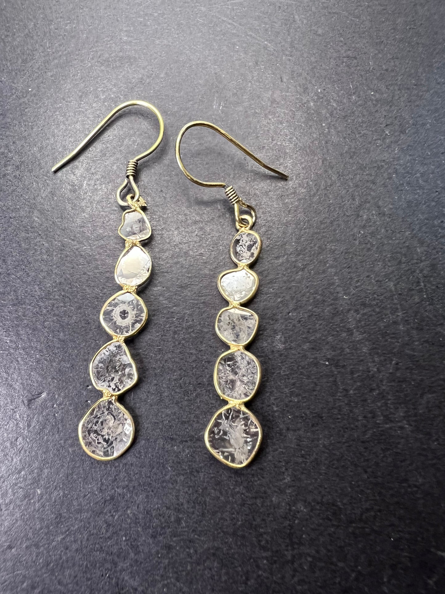 Polki diamond slice dangle earrings in gold over sterling