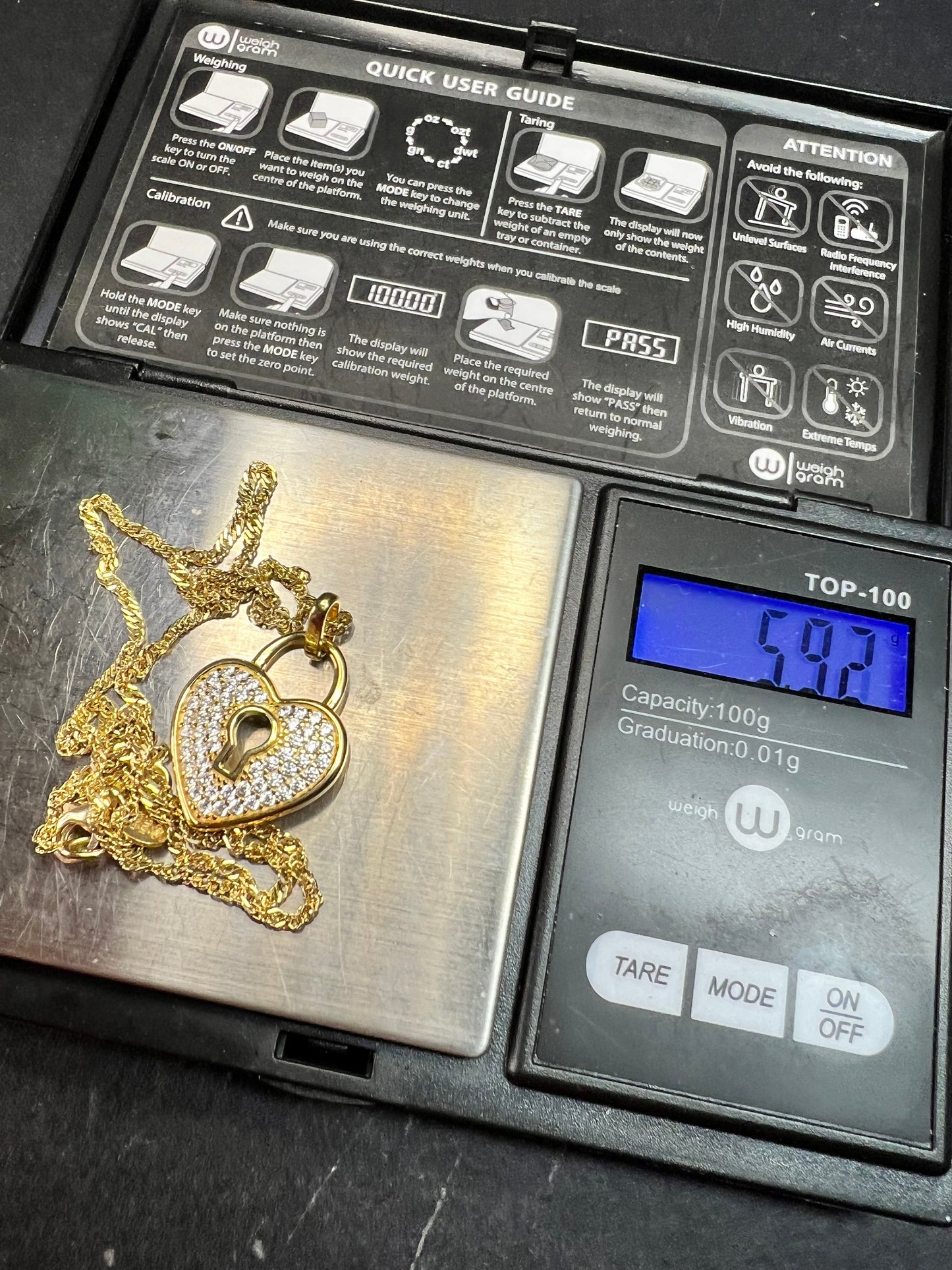 NEW Gold Plated Sterling Silver CZ Heart Lock Necklace 18”