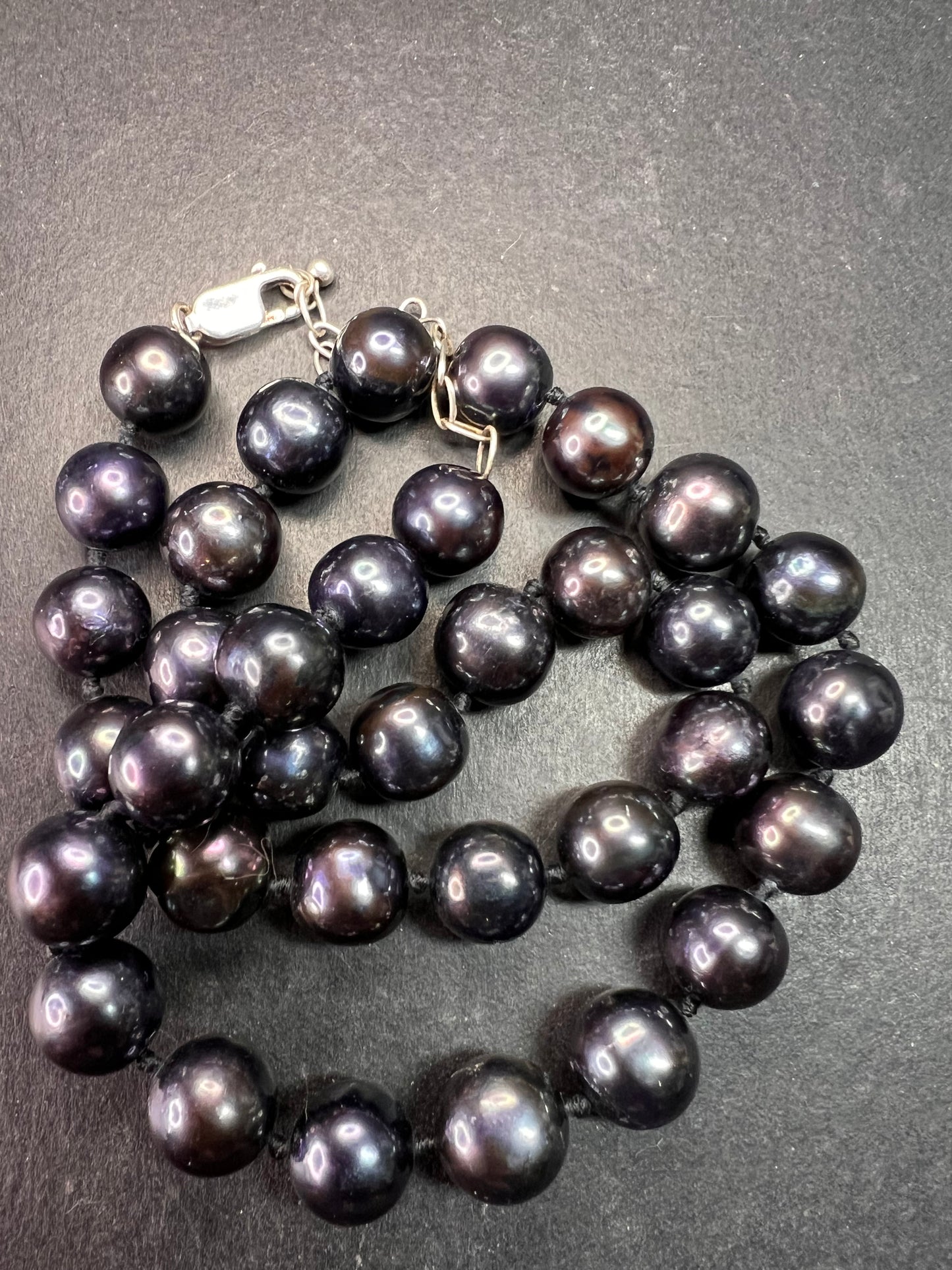 New Black Cultured Freshwater Pearl Necklace 11mm, 18–20”, 925 Silver