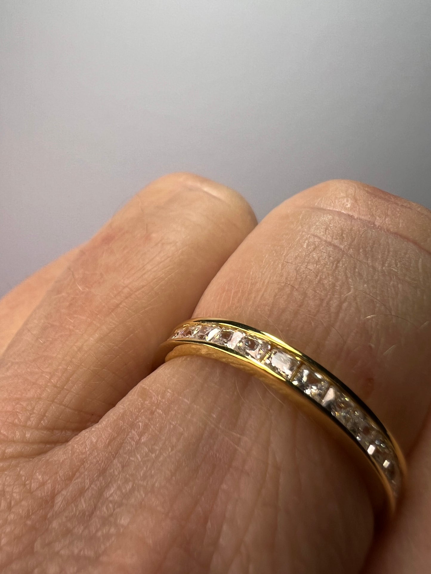 Gold over sterling CZ eternity band stacker ring size 9