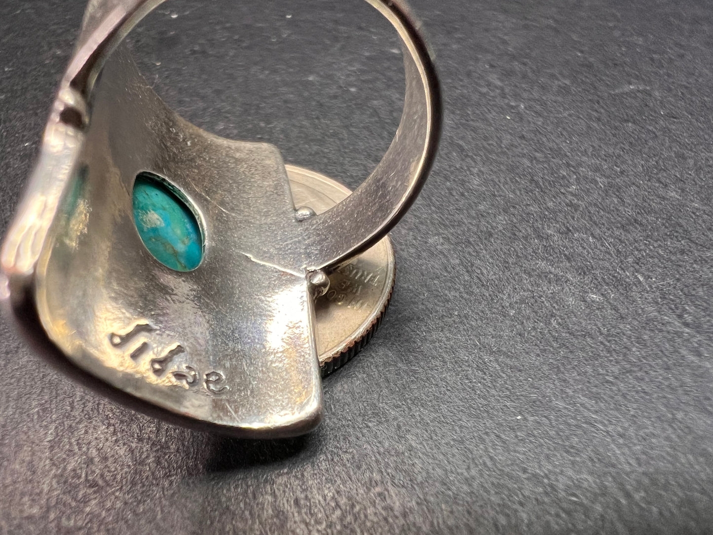 Vintage DIDAE Sterling Silver Kingman Turquoise Shield Ring – Size 7