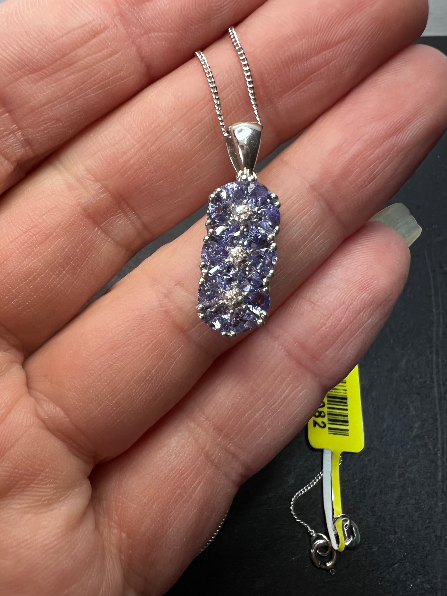 Tanzanite CZ sterling silver pendant necklace *NEW*