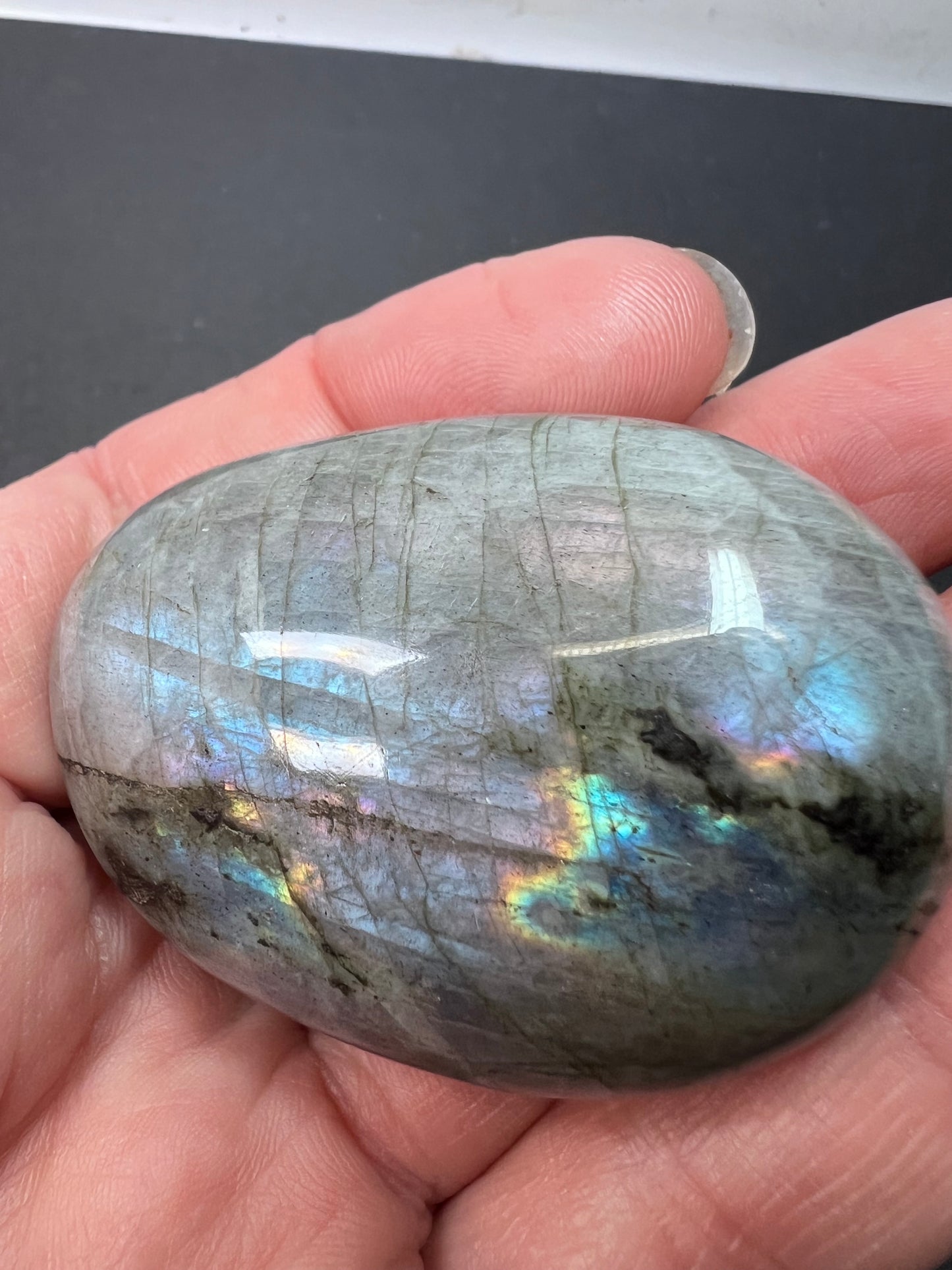 Labradorite with pink and purple rainbow flash