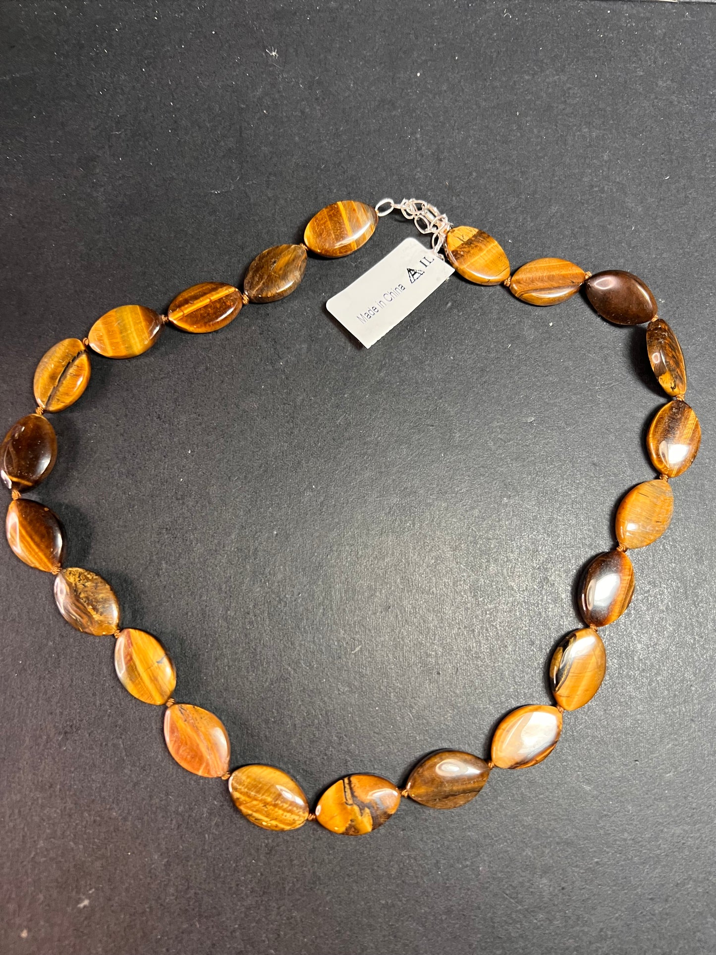 NEW Tigers eye knotted 18 inch necklace with sterling silver clasp