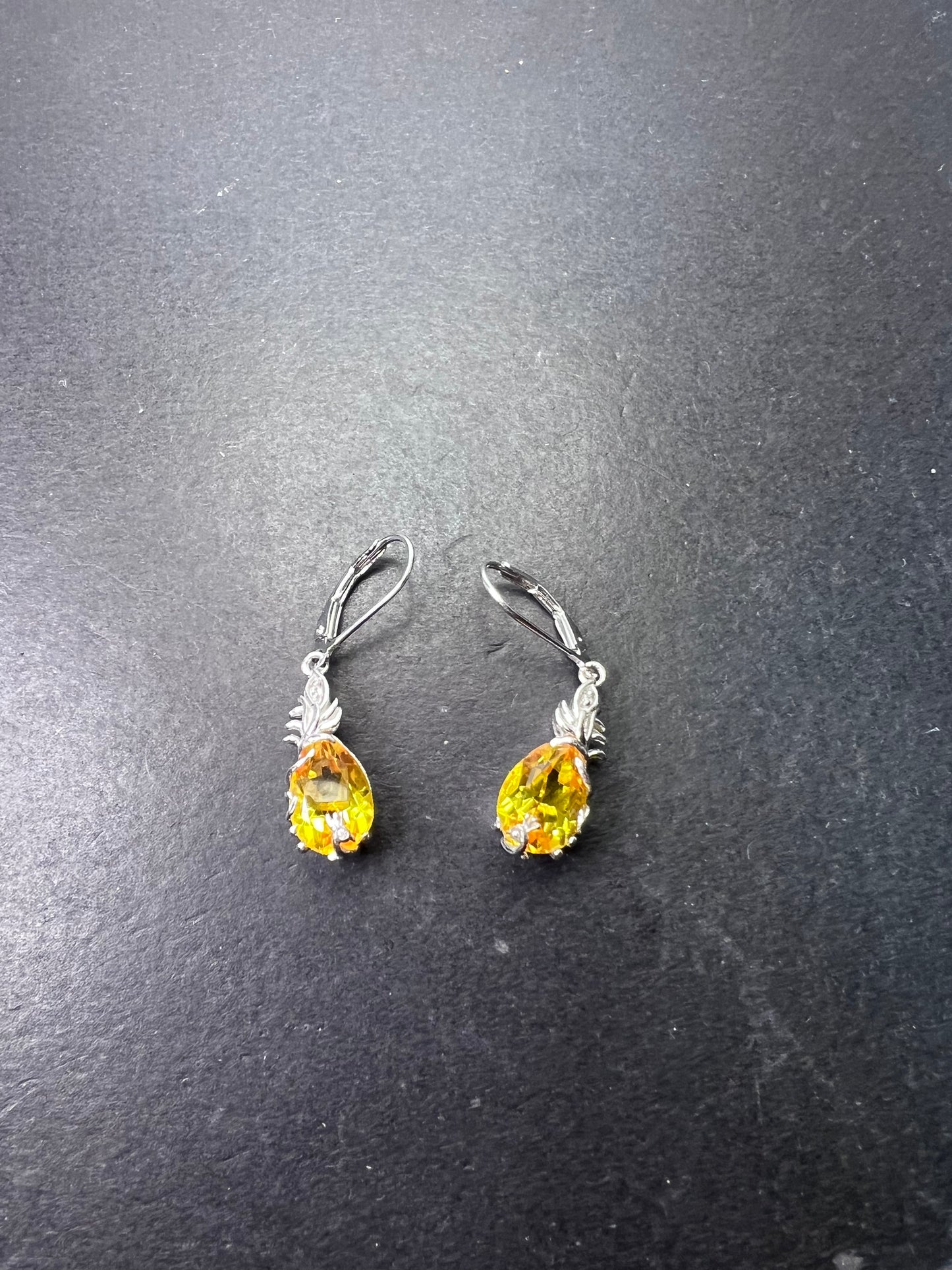 Lemon yellow treated quartz sterling silver drop earrings