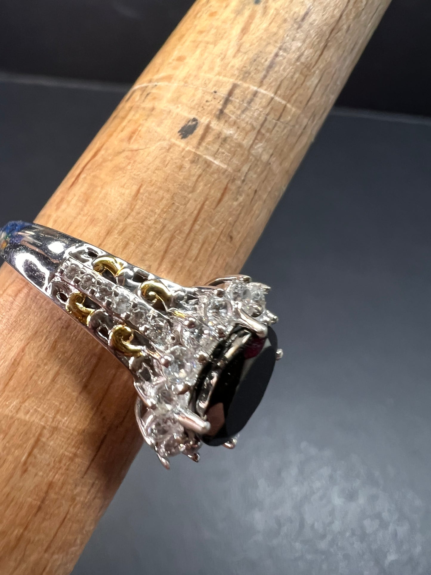 NEW Elite Shungite and zircon halo ring in vermeil and rhodium over sterling silver size 8