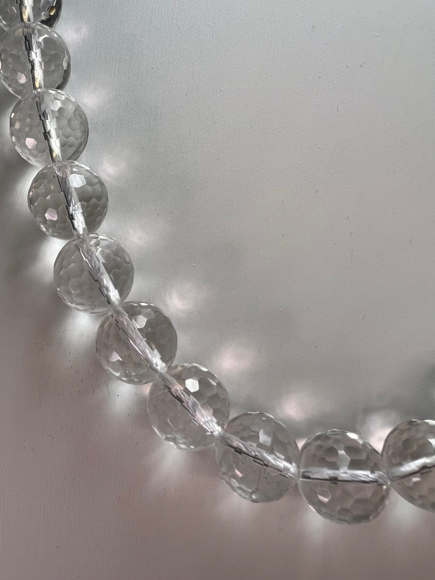 Clear faceted quartz beaded necklace with sterling silver clasp