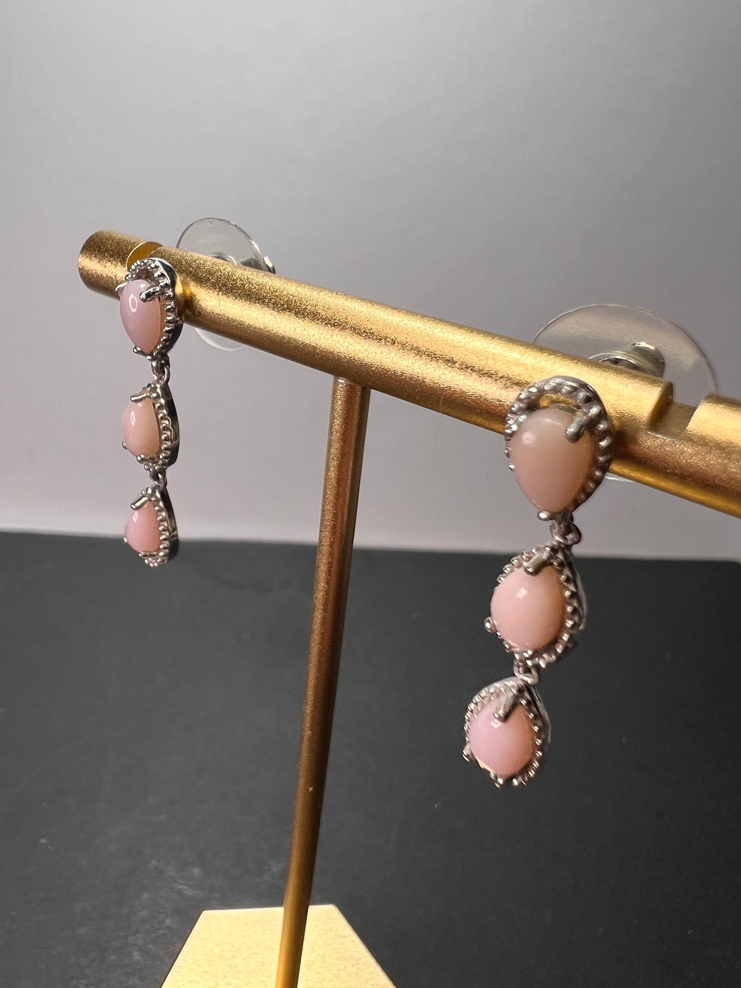 Pink opal sterling silver drop earrings