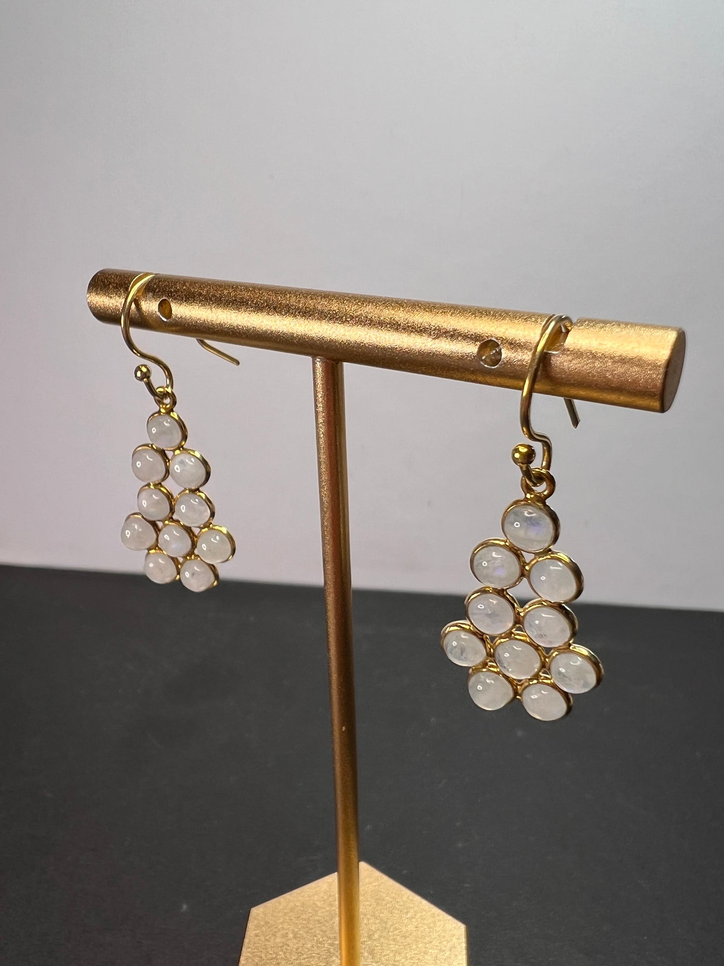 Rainbow moonstone chandelier earrings in gold over sterling silver