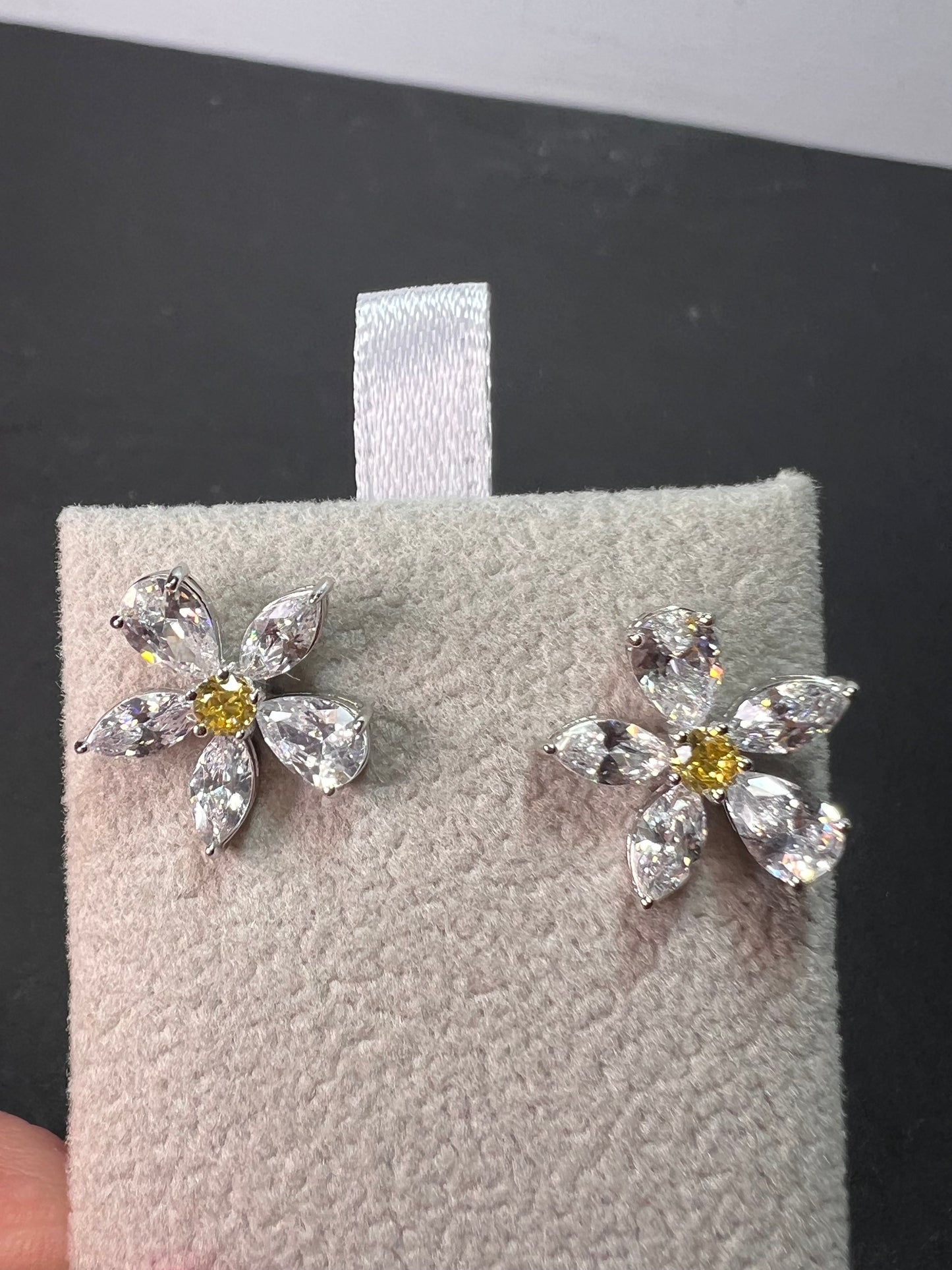 Vanna K CZ white and yellow flower stud sterling earrings