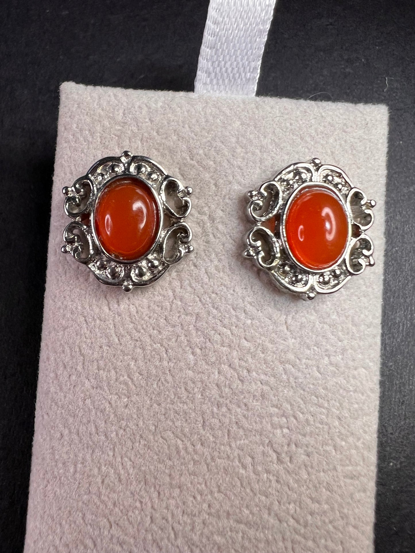 Carnelian stainless steel stud earrings