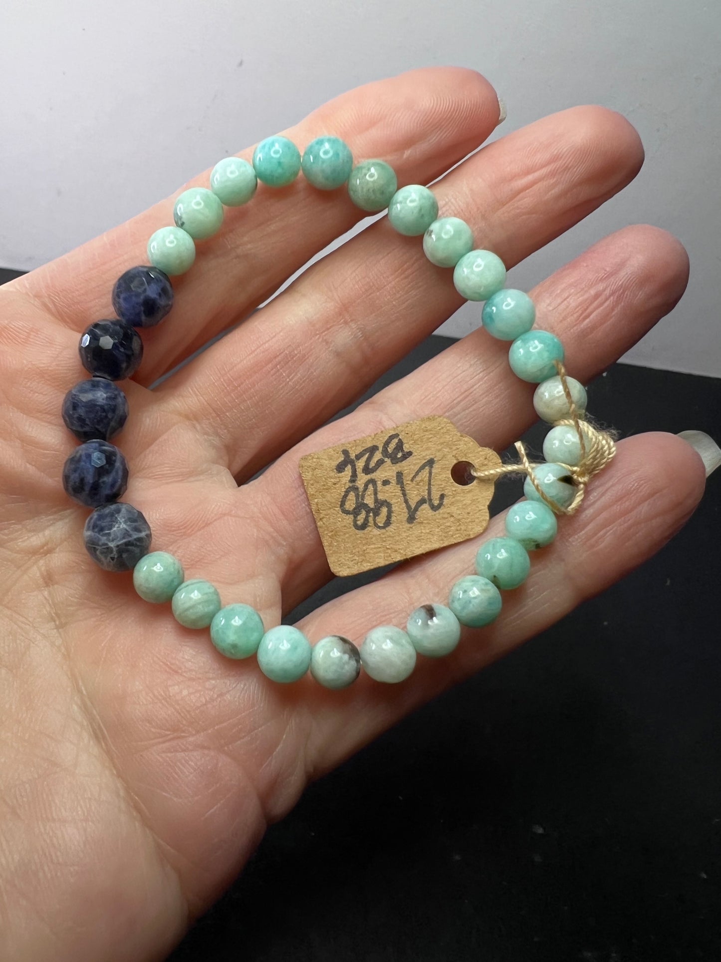 Amazonite and sodalite stretch bracelet 7 inch