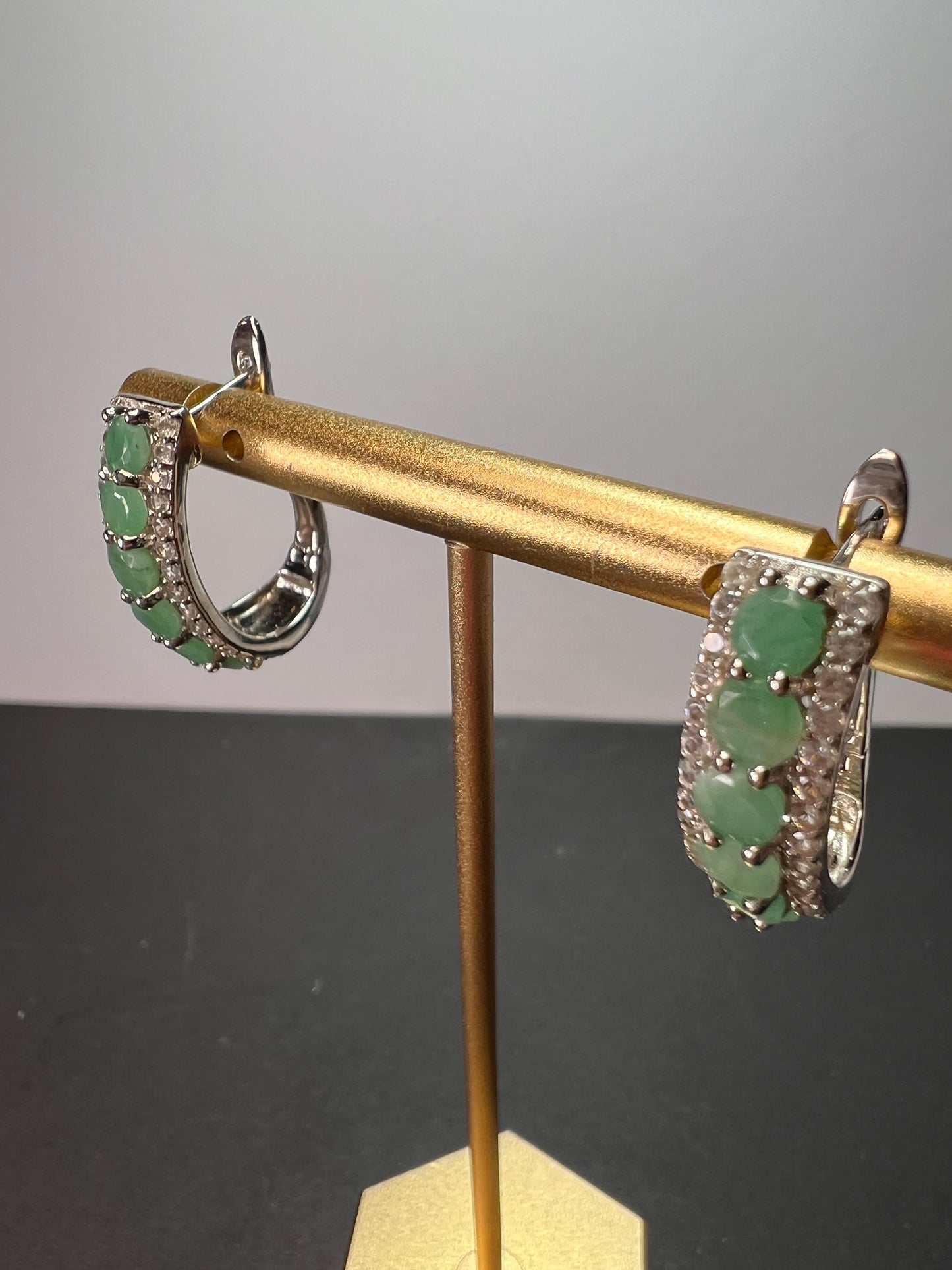 Green Emerald rhodium Over Silver J-Hoop Earrings 2.90ctw