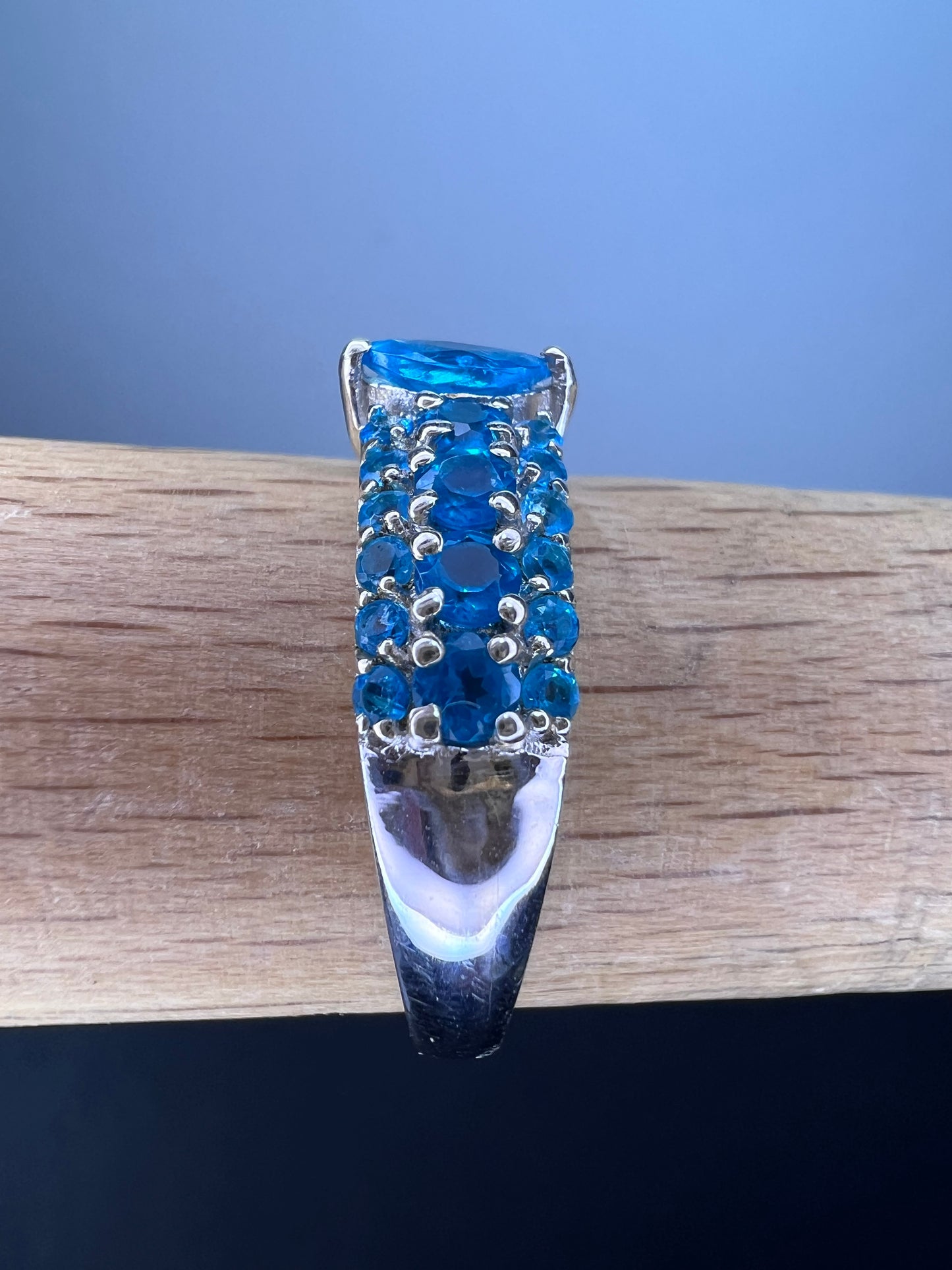 Neon blue apatite sterling silver ring size 9