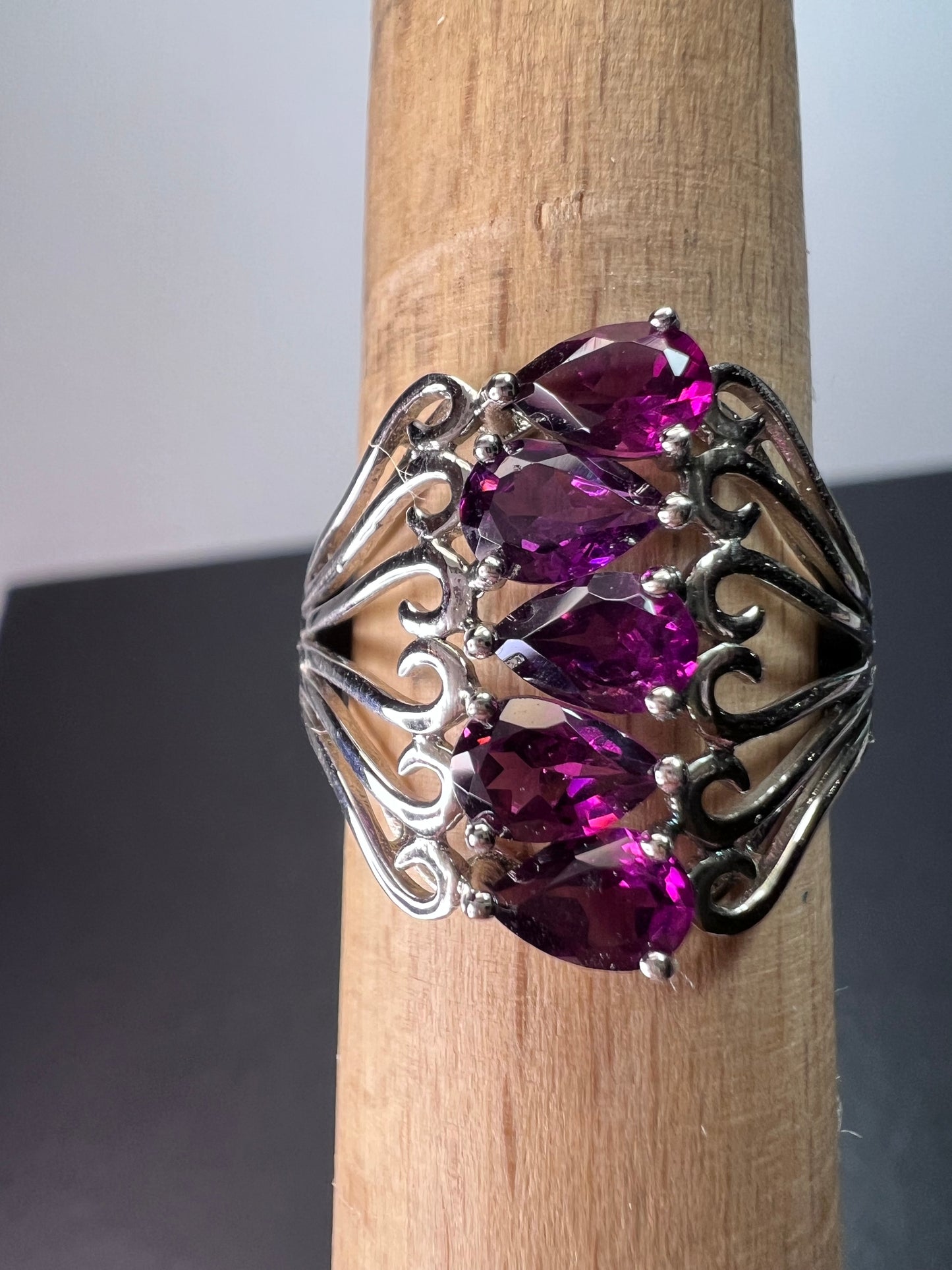 Grape rhodolite garnet rhodium over sterling silver ring size 9