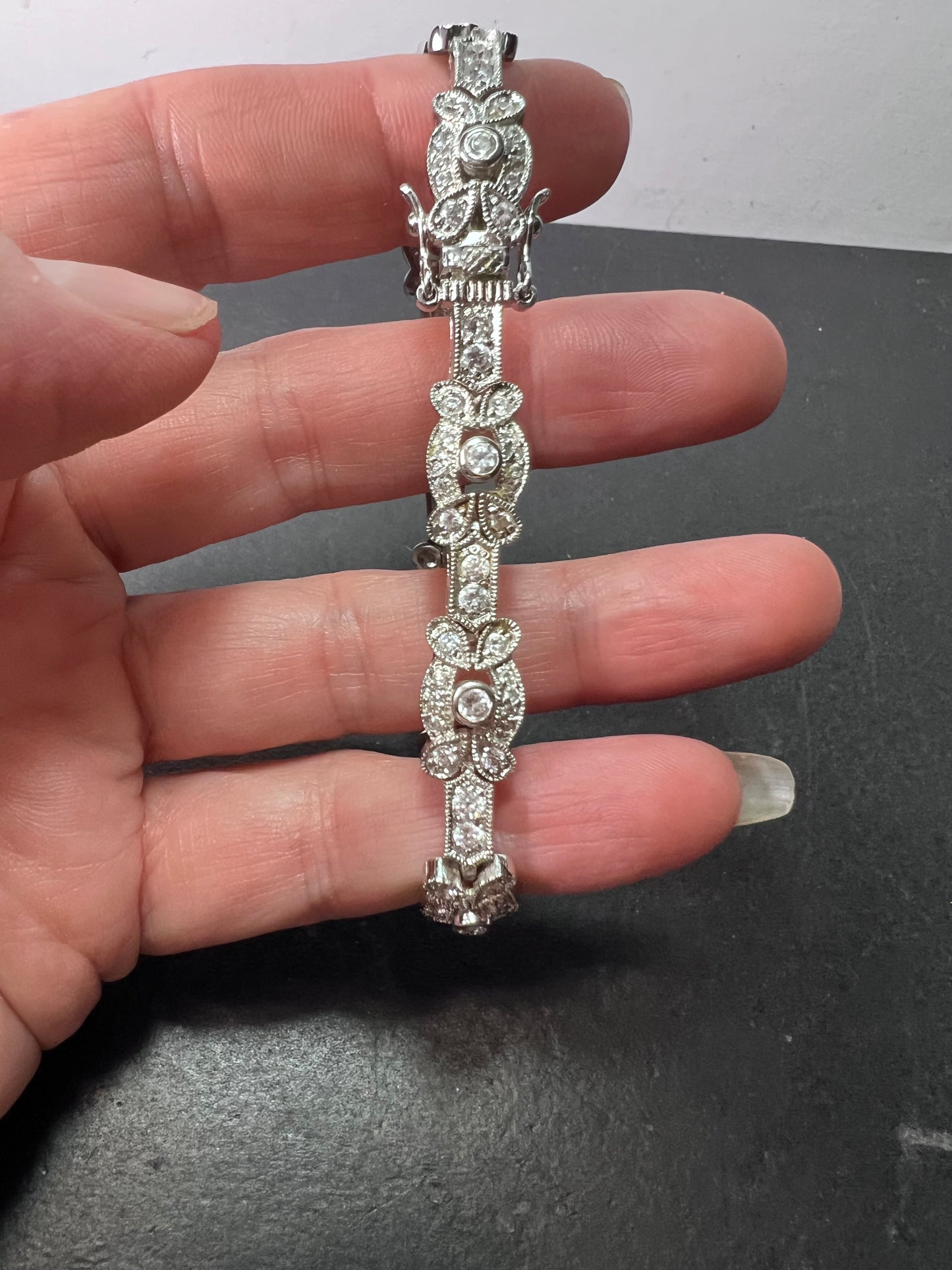 Vintage style sterling silver CZ bracelet