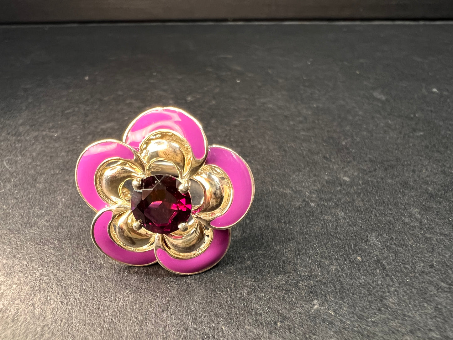 Ross Simons garnet and enamel flower sterling silver ring size 5