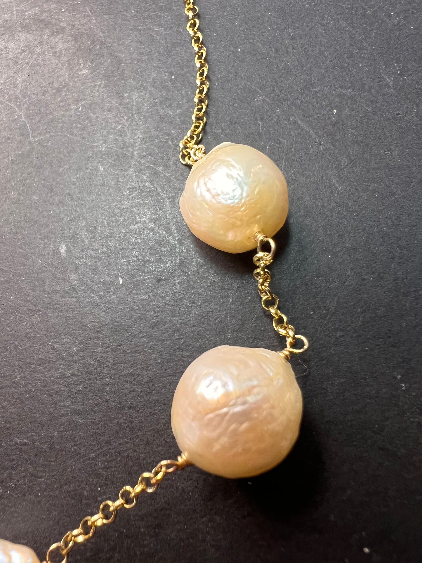 13-15mm baroque pearl station necklace in gold over sterling silver