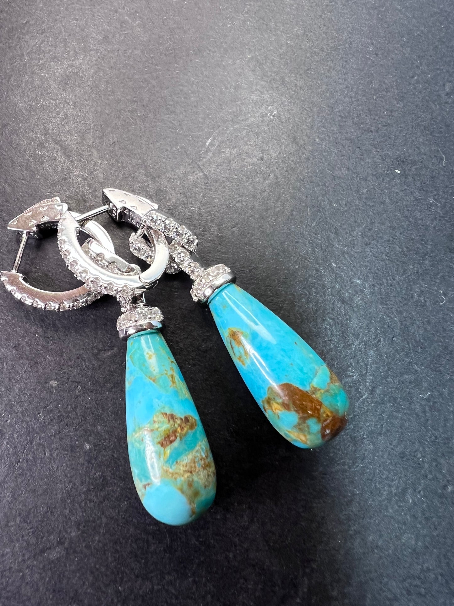 Turquoise composite rhodium over sterling silver drop earrings